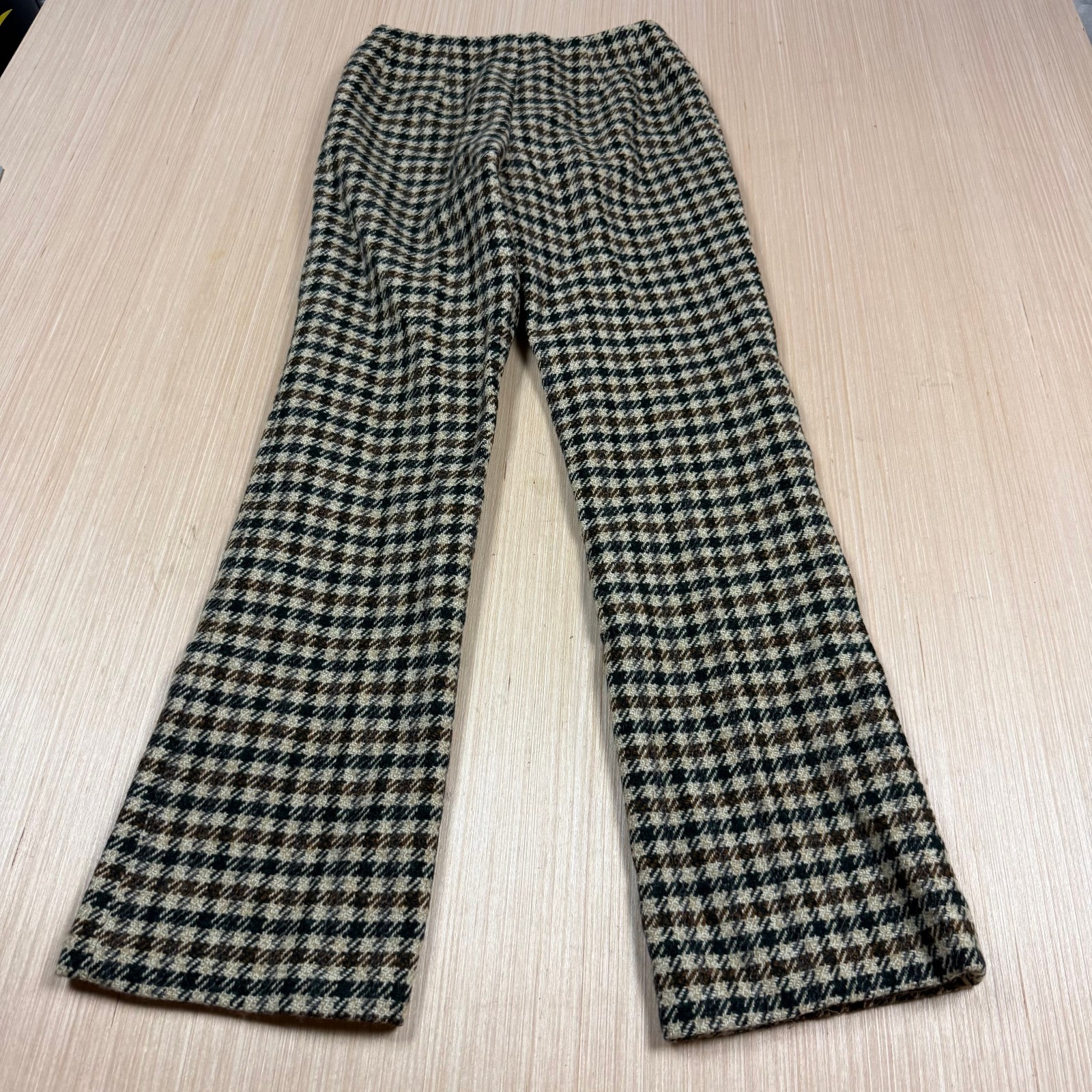 Vintage 60s 70s Wool Tweed Lined Pants Women’s Flare Leg Hondstooth 28×29 sz 12