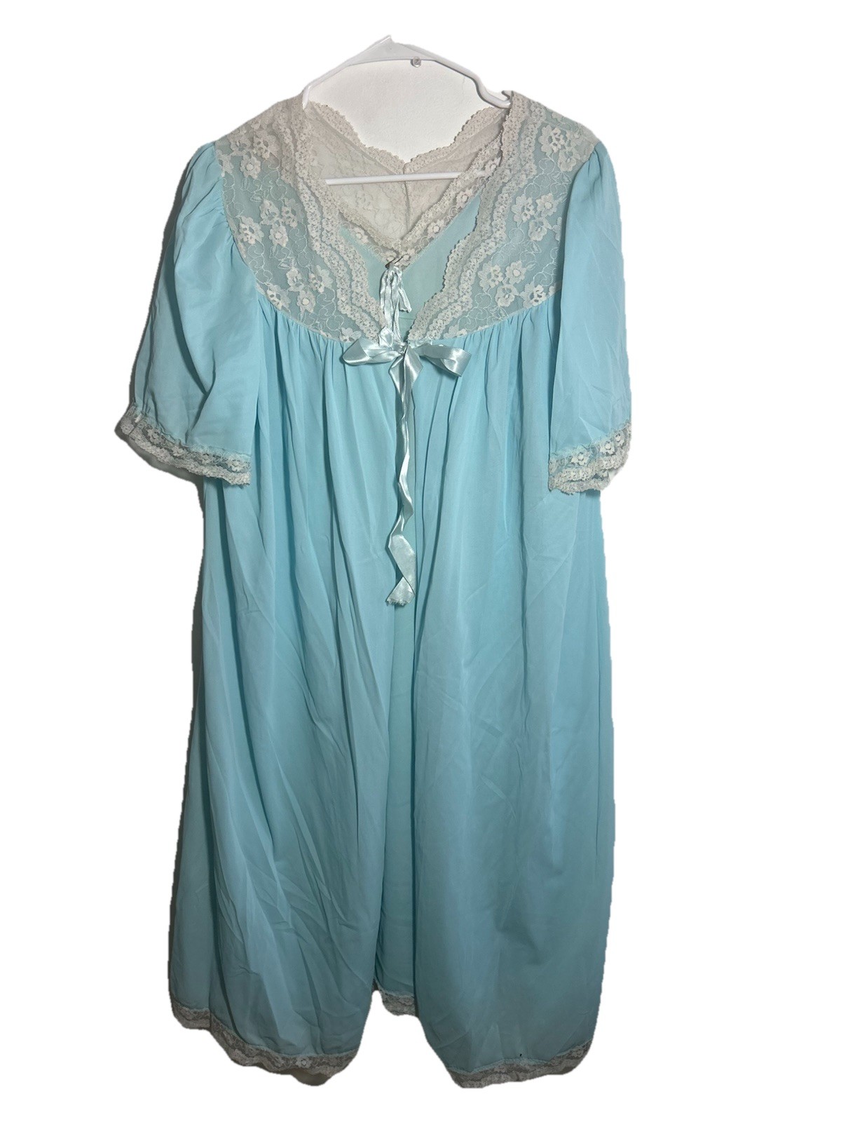 Vtg Baby Blue Lane Bryant Mid Length Peignoir Nightgown Robe Set Nylon 46/48