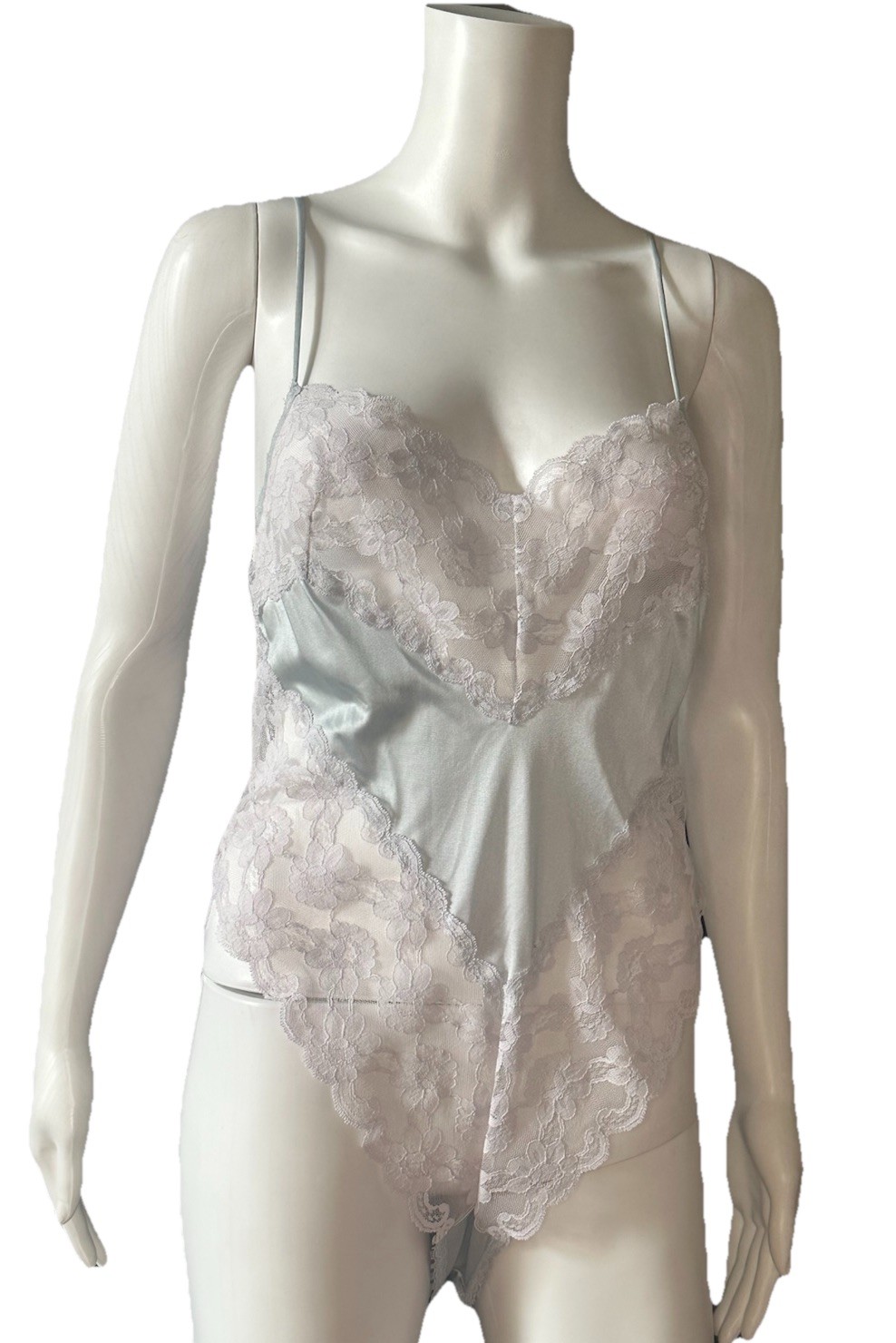 Kayser Vintage Blue Satin And Lace Teddy Sz 36 Armpit To Armpit 15” Length 29”