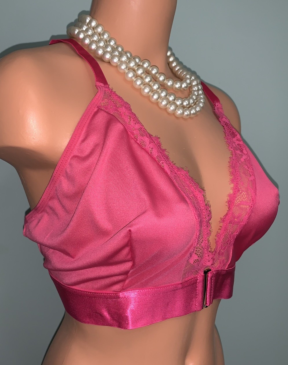 NEW Shiny Stretch Bra / Bralette NO WIRES 3X 44 46 48 Front Closure