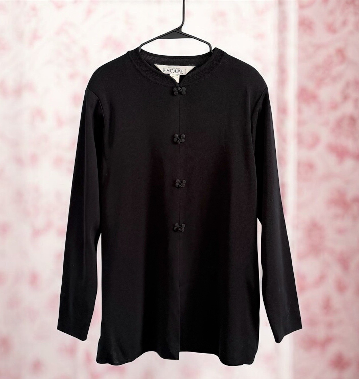 Vtg HOWARD WOLF Escape Tunic Top M Black Mandarin Collar Long Sleeve Career