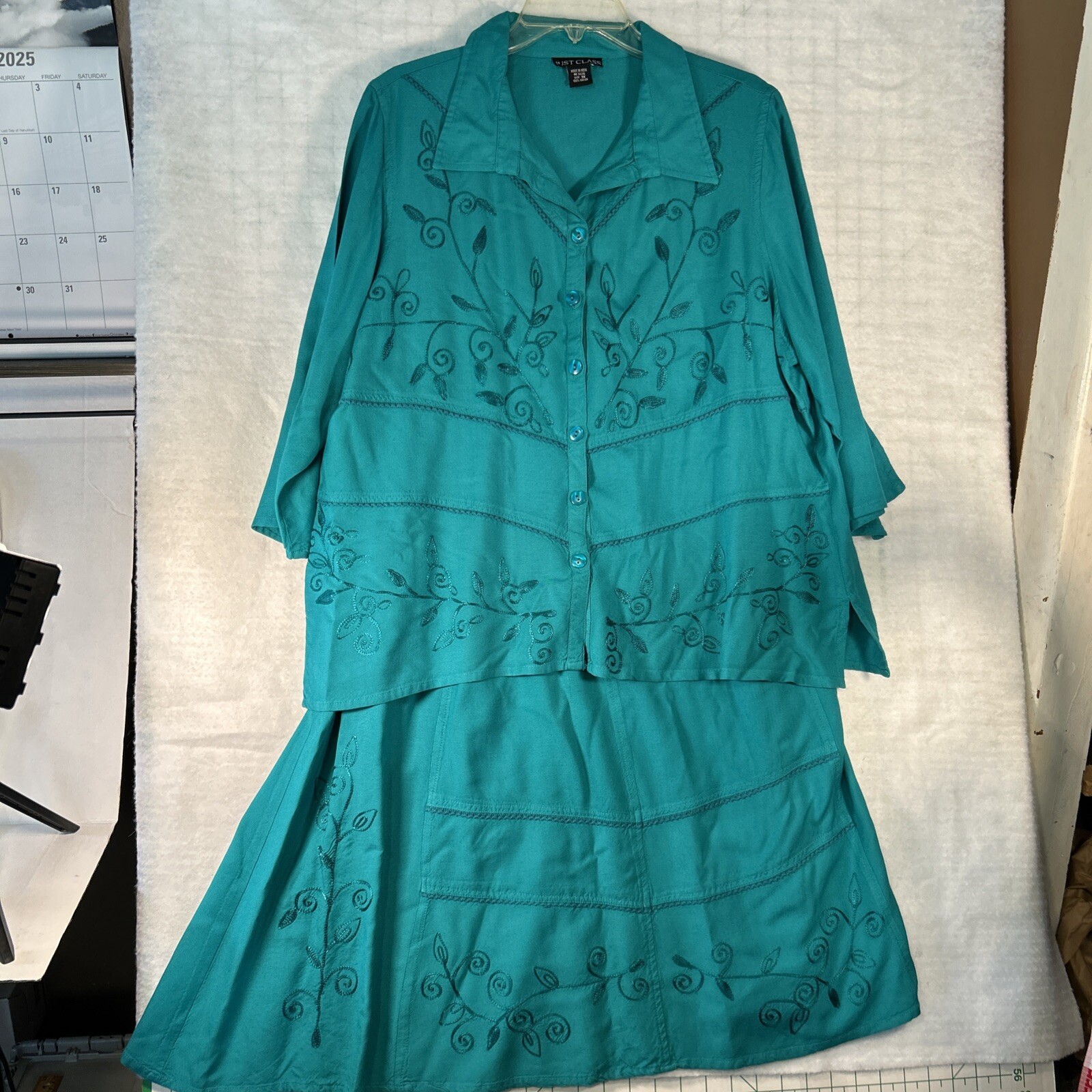 JUST CLASS Womens Boho 2 Pc Set Turquoise Maxi 1990s Top 1xl Skirt XL