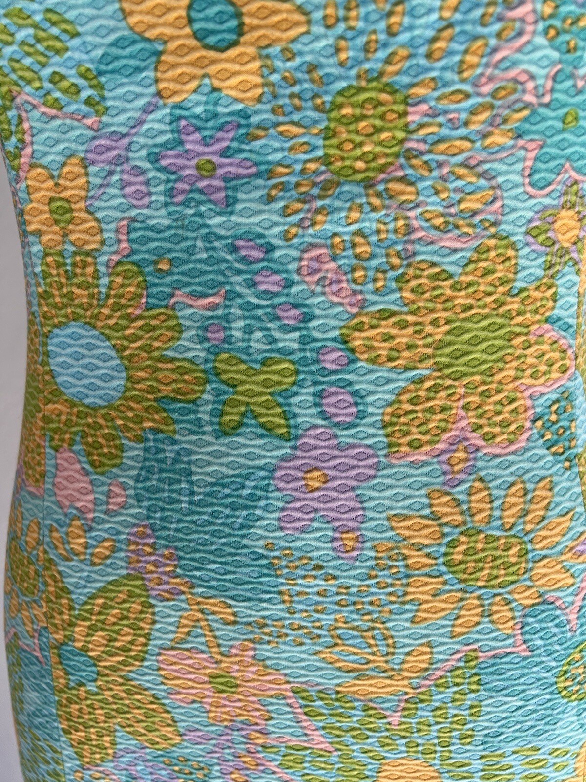 VTG 1960’s Green Pink Orange Damask Floral Shabby Chic Sun Mini Dress S M GREAT