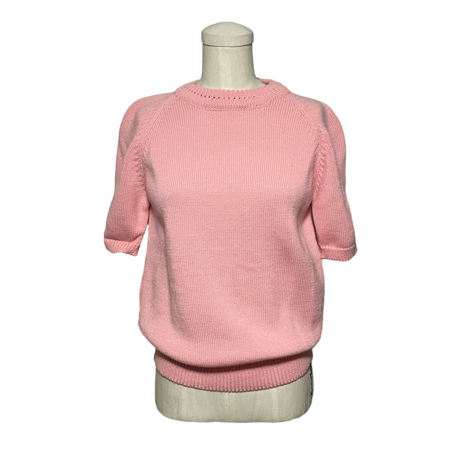 Vintage Pink Classic Look Short Sleeve Sweater Preppy Cute Girly Crewneck