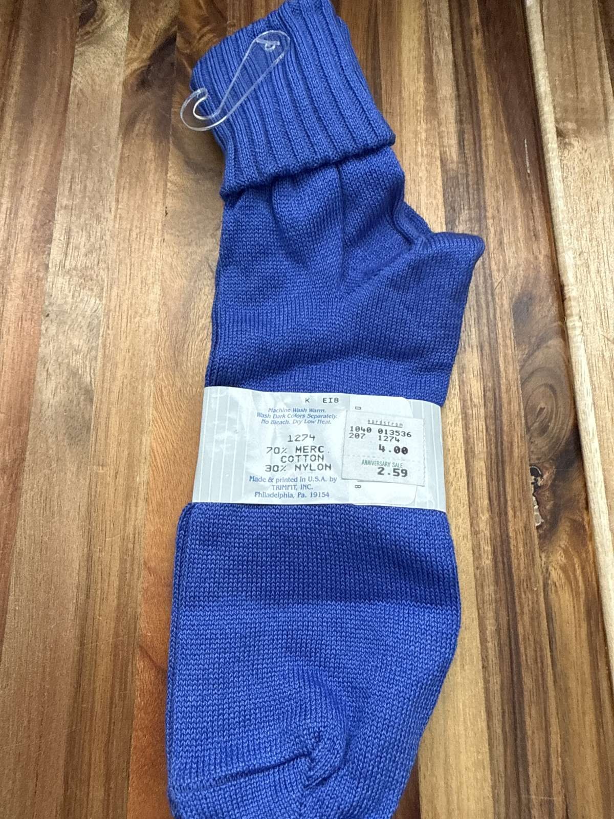Vintage 1980s Trimfit Blue Cotton Blend Socks Size 9-11 USA Made