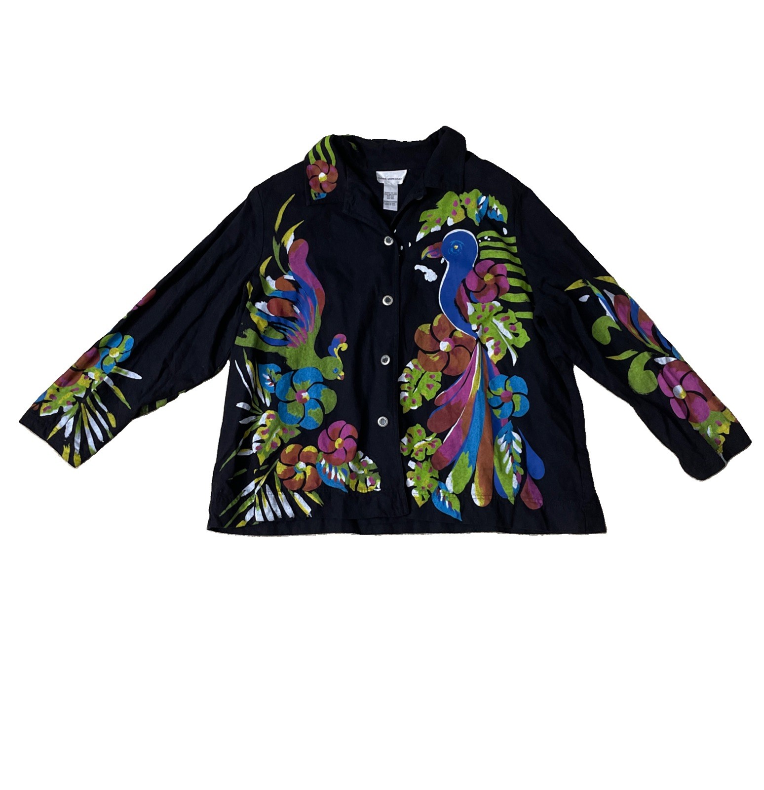 VTG Goode Impressions 2X 100% Silk Hand Painted Peacock Art To Wear Jacket Shirt