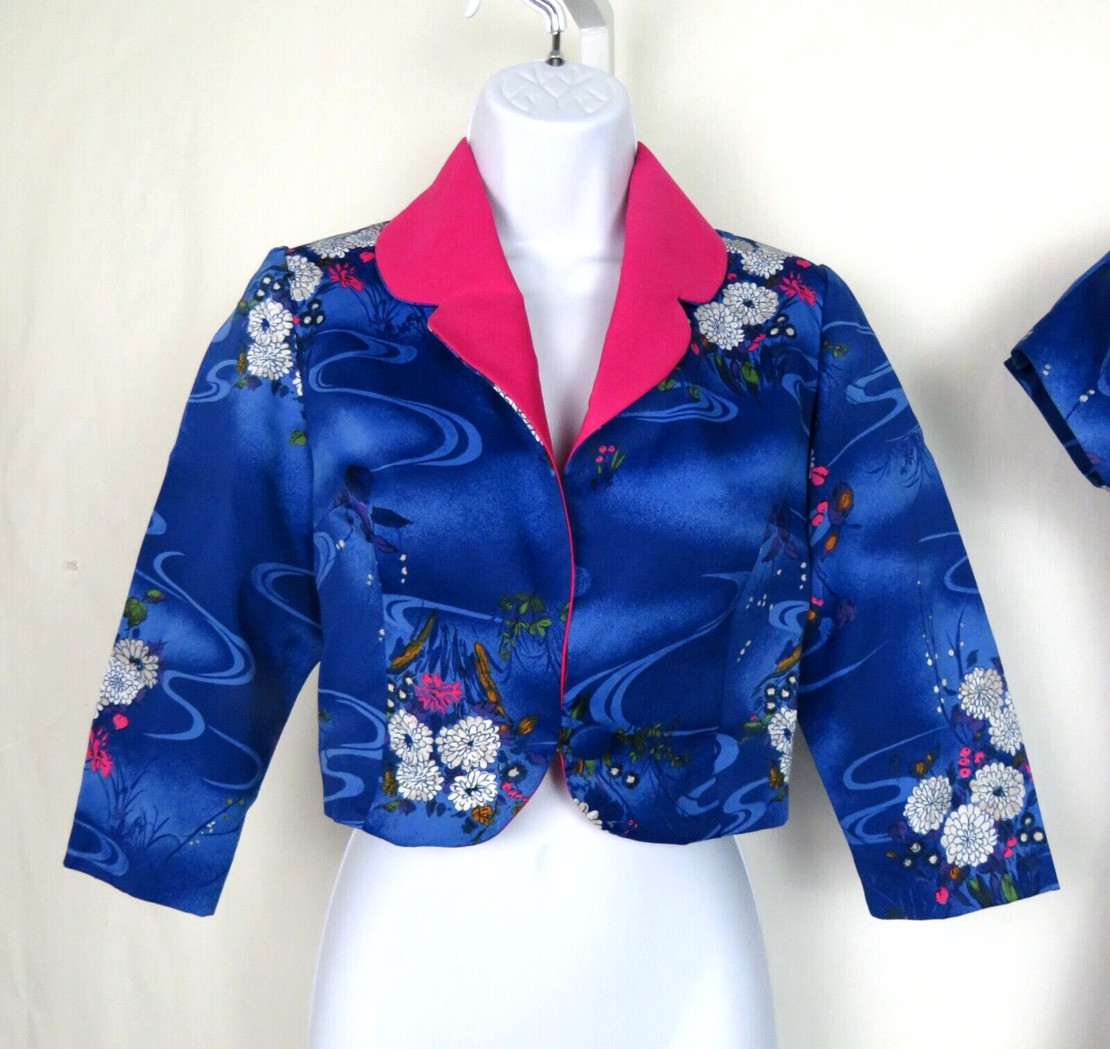 VTG 1950s 60s WALTAH CLARKE’S OF HONOLULU DRESS & CROP JACKET FLORAL POLY SILK?