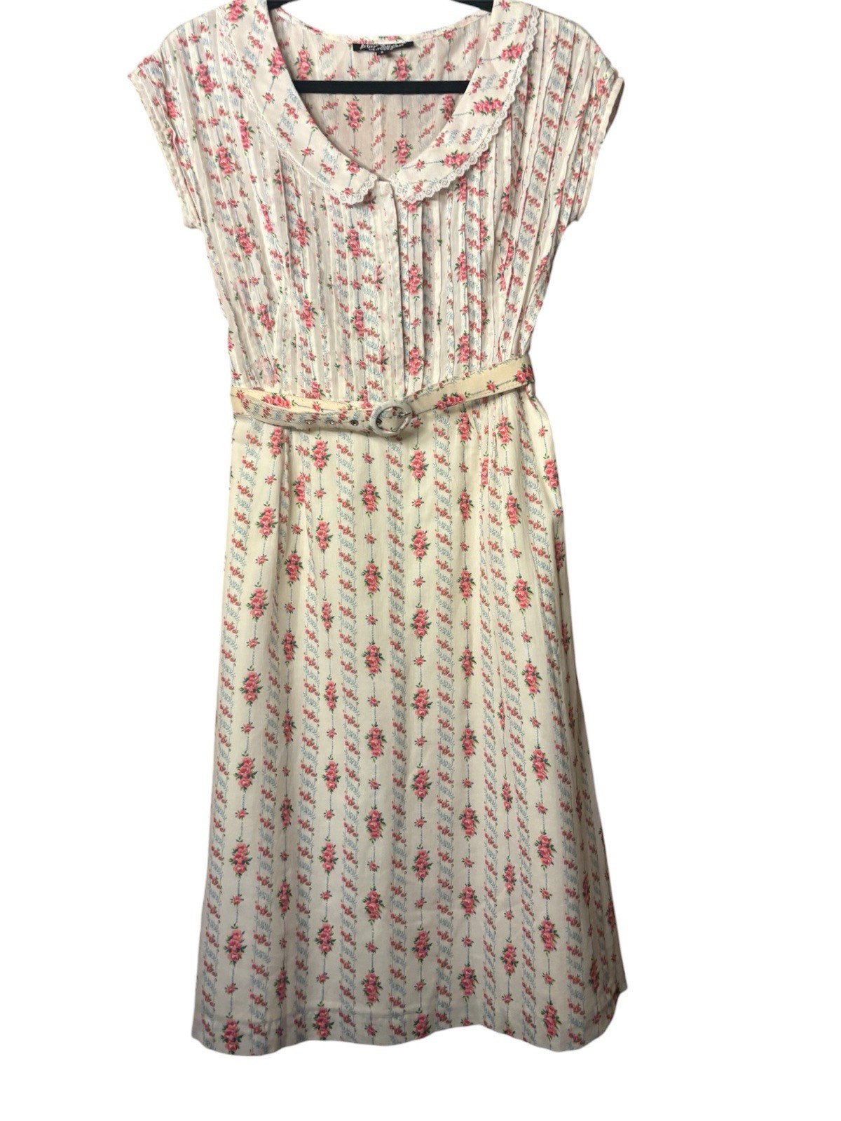 VTG Betsey Johnson cream rosebud PRARIE COTTON DRESS Romantic SZ 6 B-34-36/28