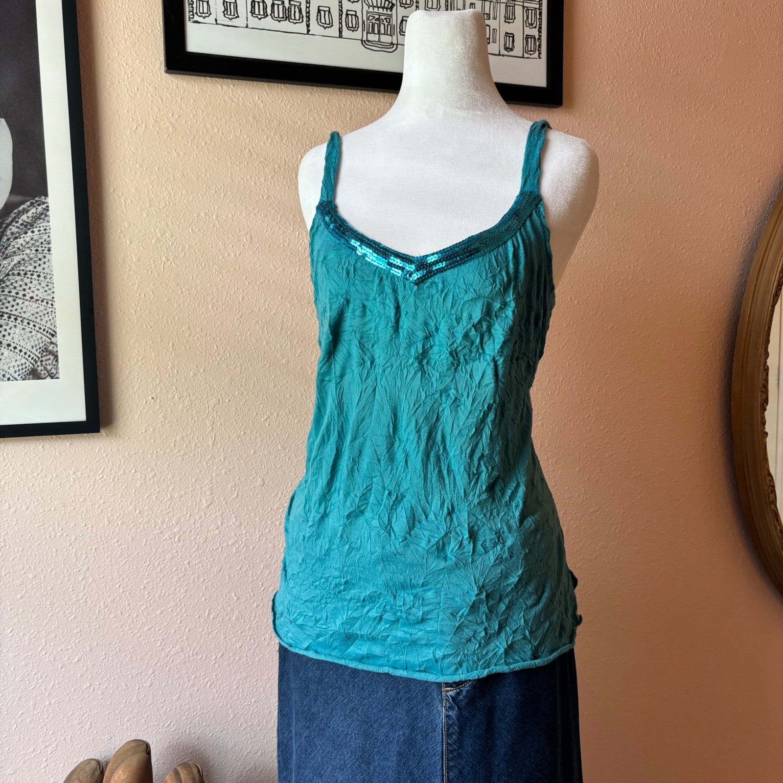 Vintage 90s / 2000s Teal Sequined Fairy Blouse