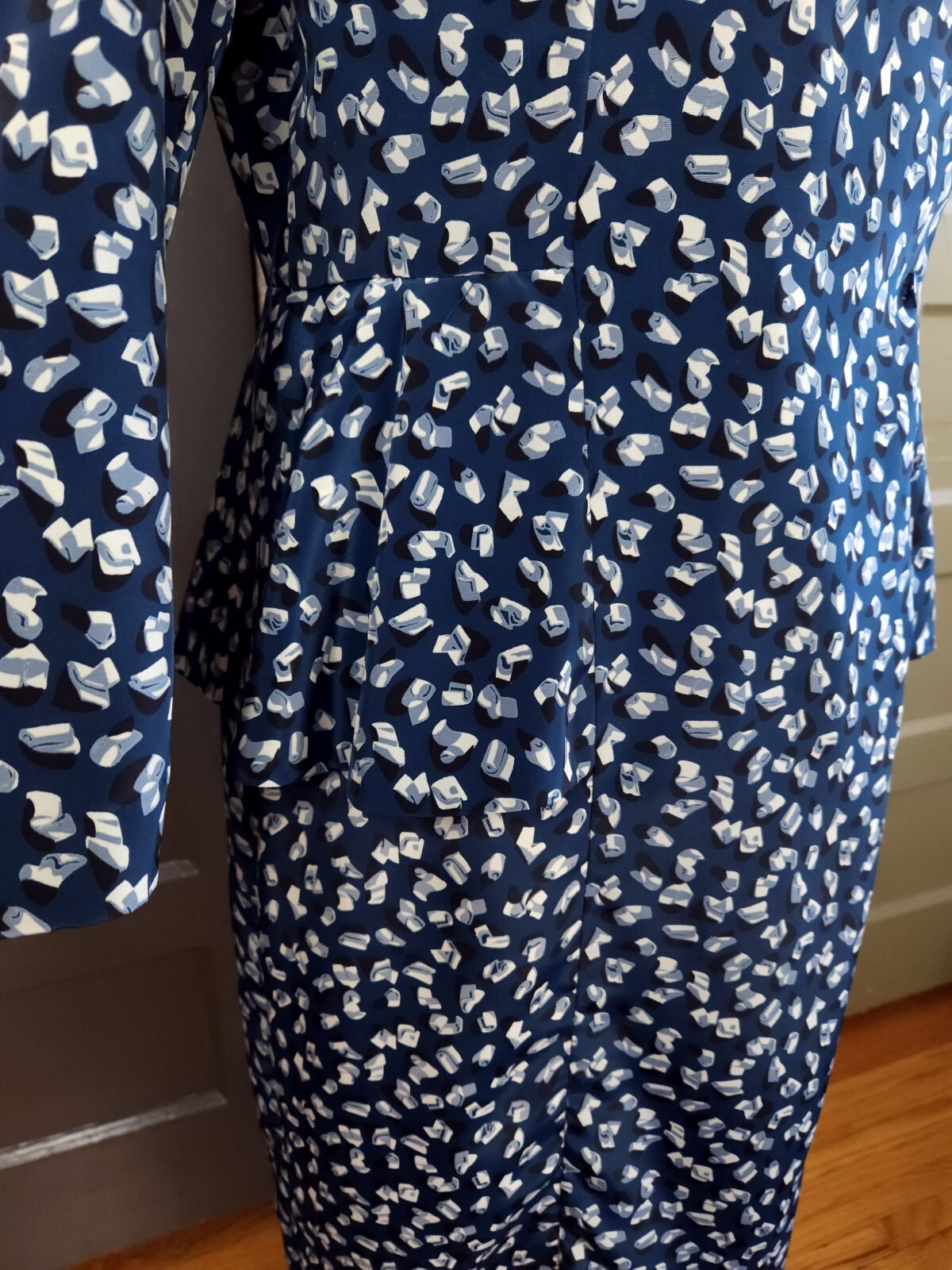 Liz Roberts Petites Vintage Marine Blue Abstract Peplum Dress 80s Women’s Medium
