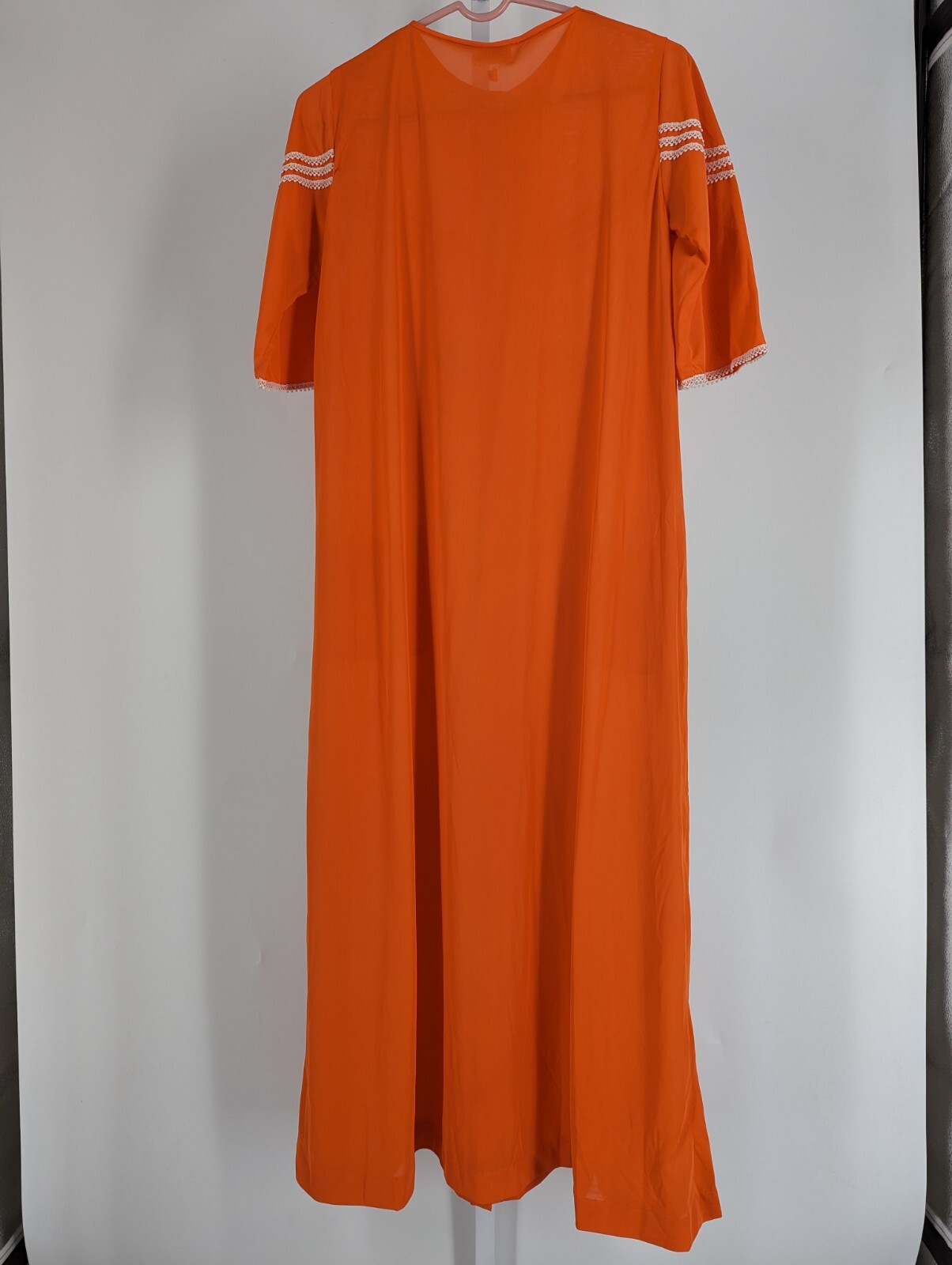 Vtg 70s Singapore Coral Salmon Lace House Beach Relaxed Dress Bowtie Tharoomals