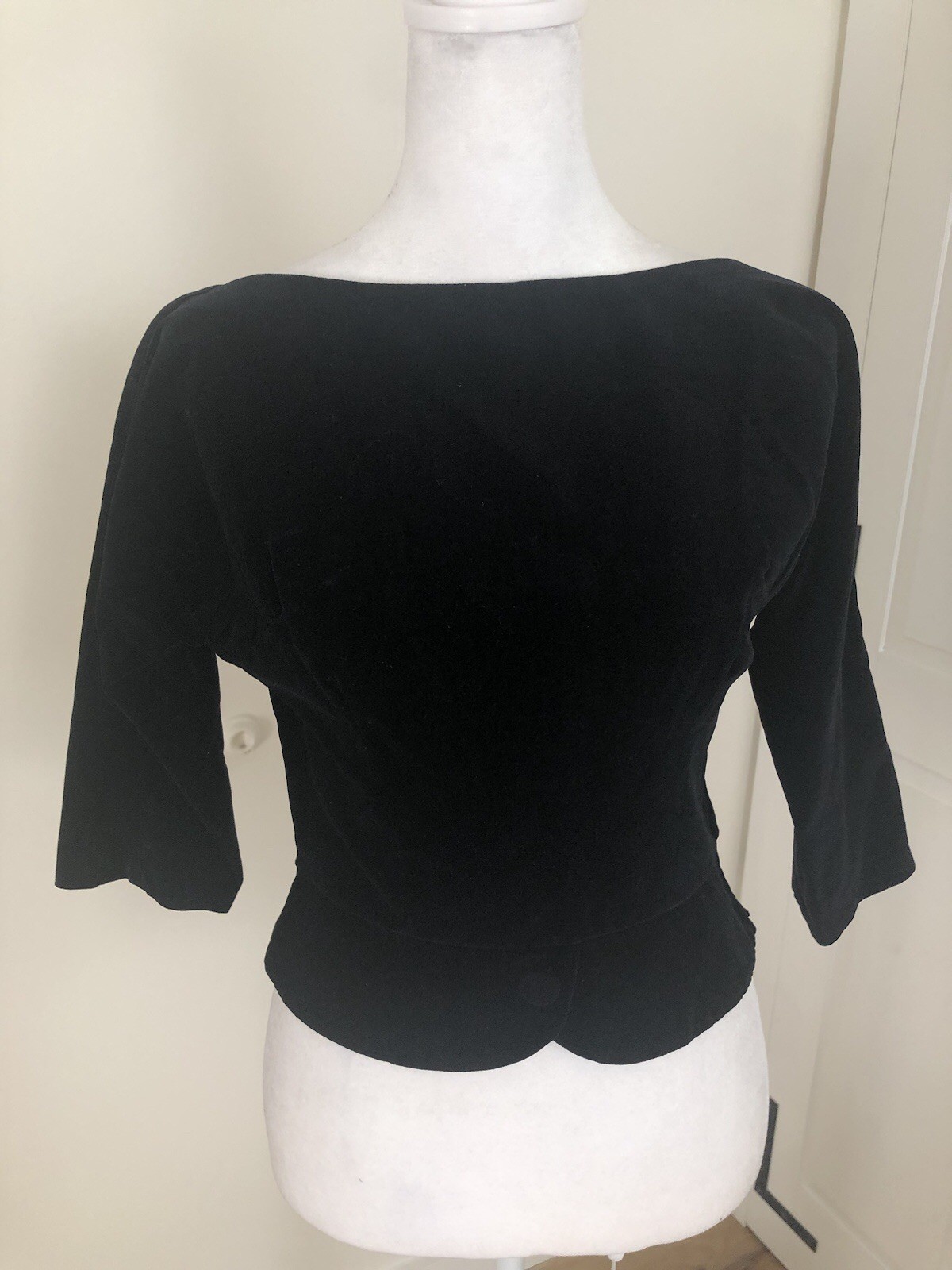 Vintage 1950s 60s Blouse Top XS S M Black Velvet Off Shoulder Gothic Union Label