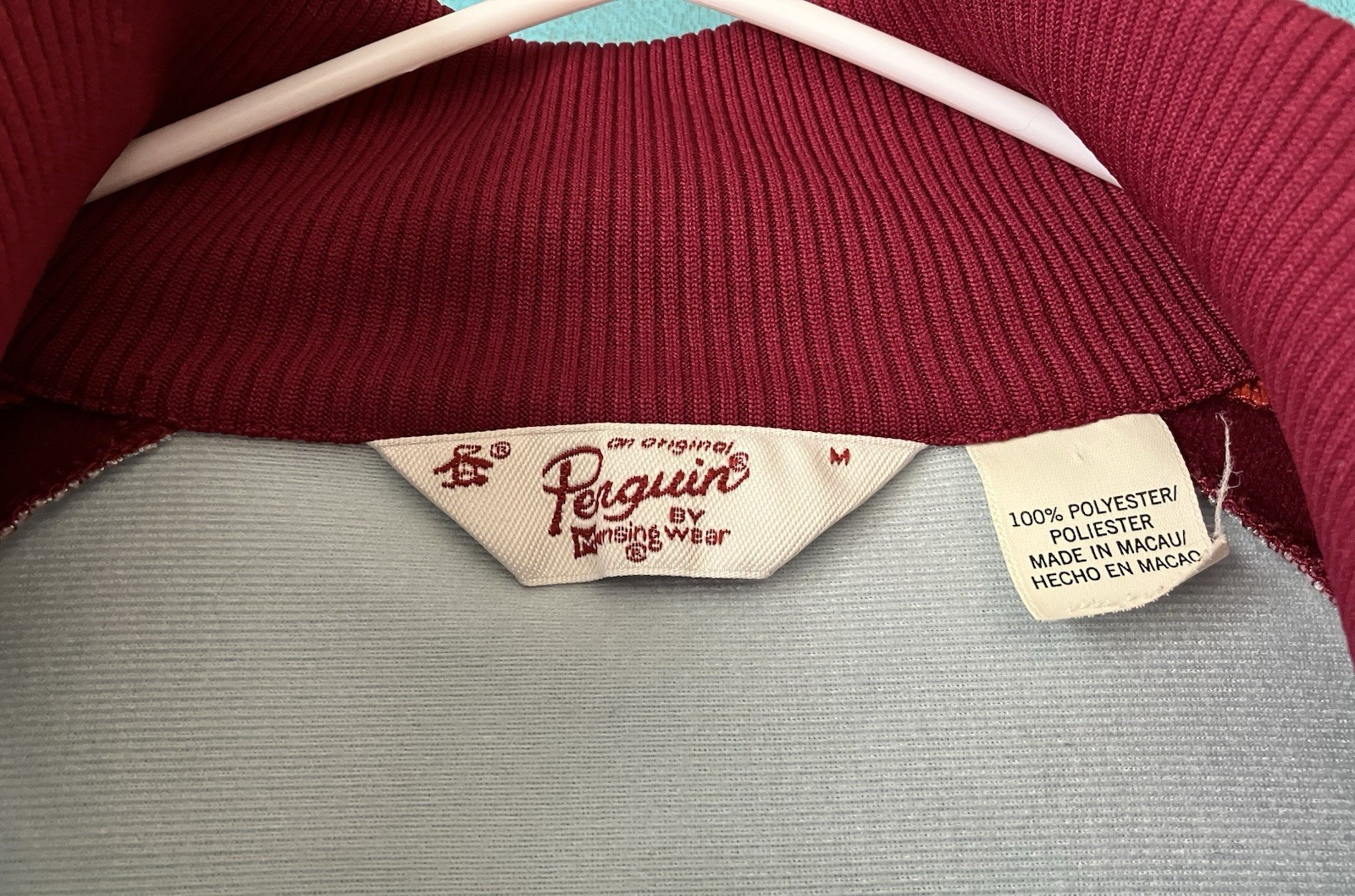 An Original PENGUIN By Munsingwear JACKET Full Zip Dark & Orange Red Pale Blue M