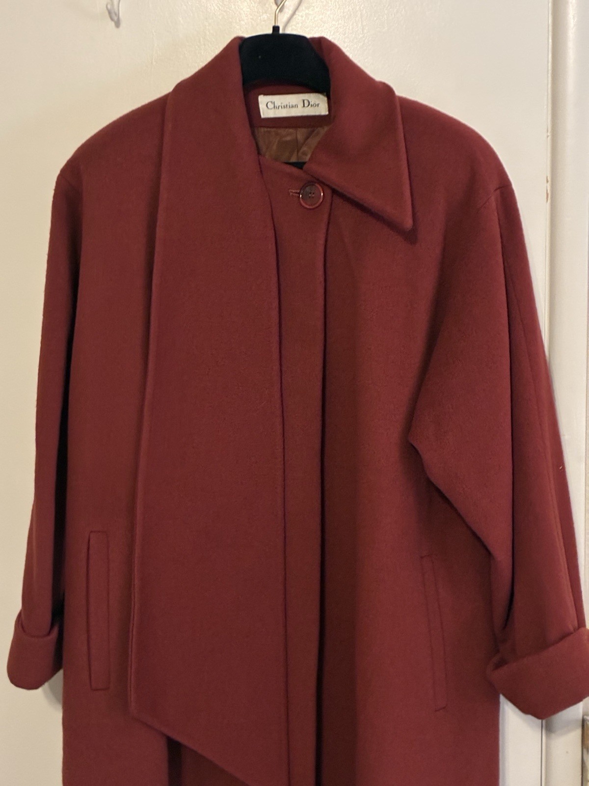VTG. Couture Christian Dior Womens Deep Red Wool Maxi Coat/Scarf Collar SZ 14