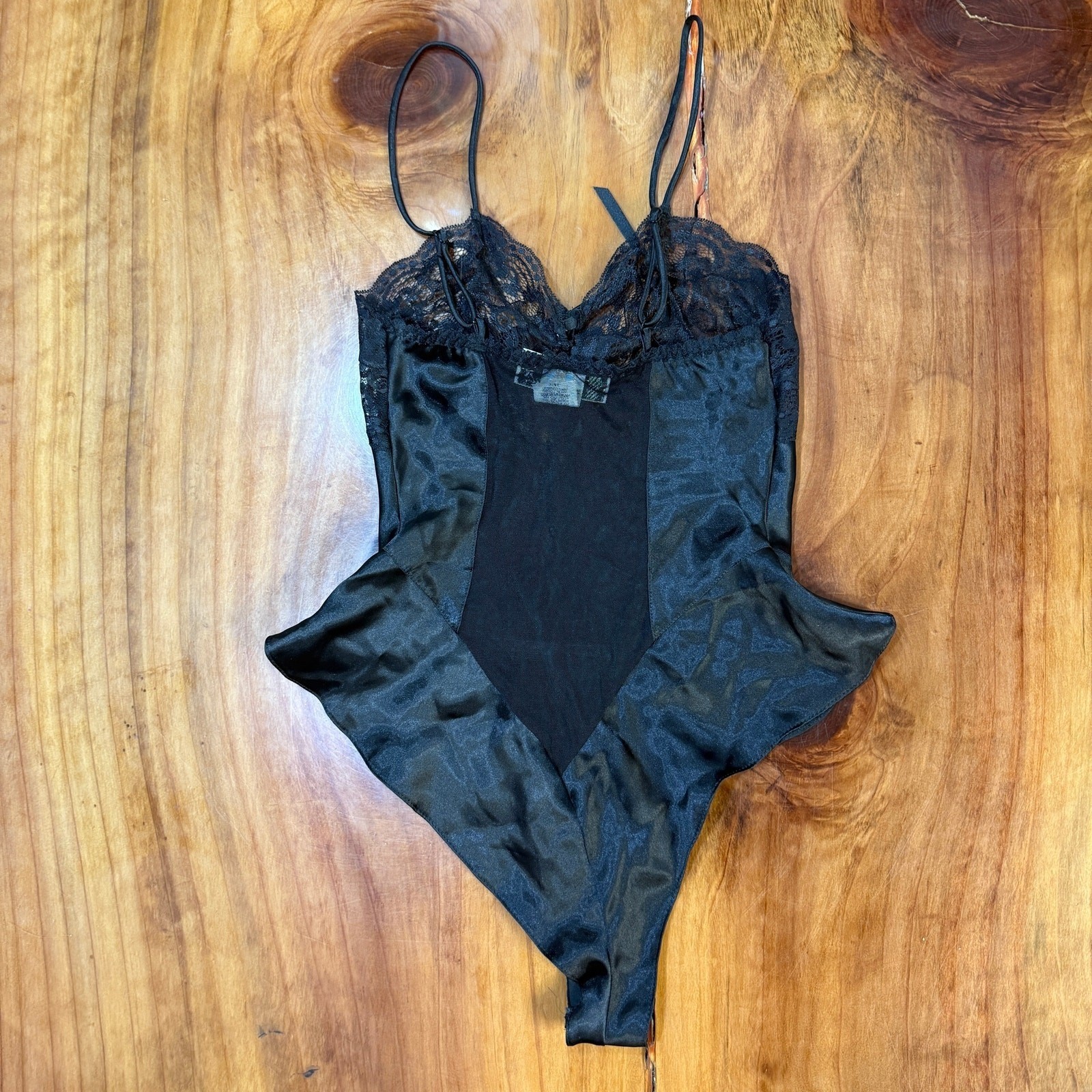 Vintage 90s Escante Lingerie Teddy Small Satin Lace Sheer Sexy Q19