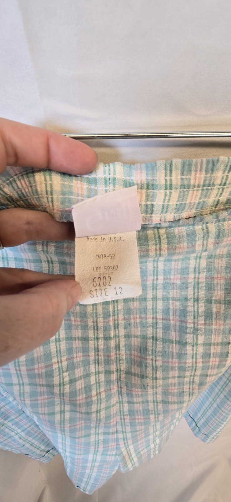 Vintage Graff Californiawear Shirt & Short Set, Size L/12, Blue Plaid & White