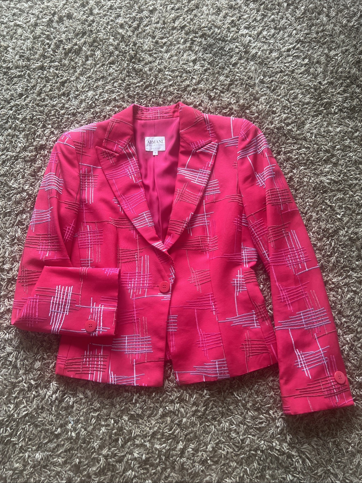 Armani Collezioni Italy Pink Embroidered Geometric Blazer Jacket Womens 4 Nice