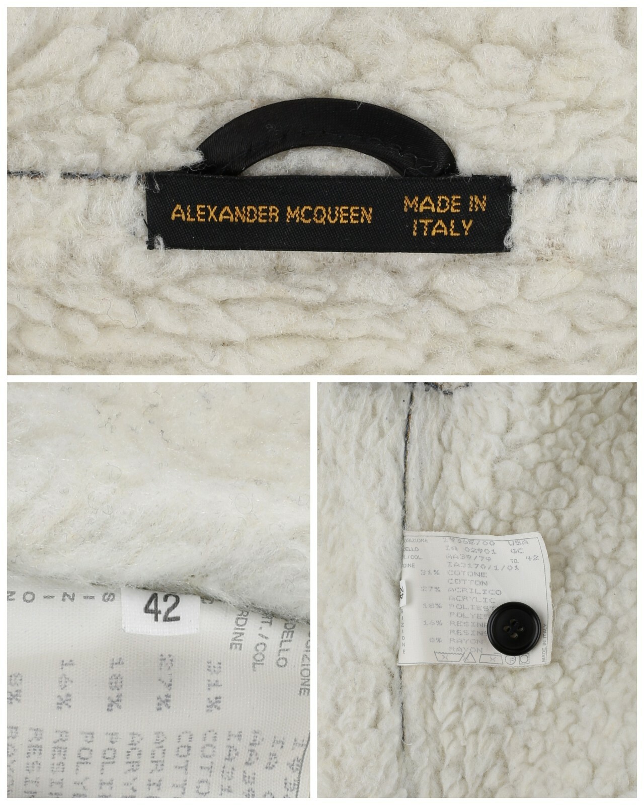 ALEXANDER McQUEEN A/W 1999 Black Cream Shearling Sherpa Panel Jacket Coat