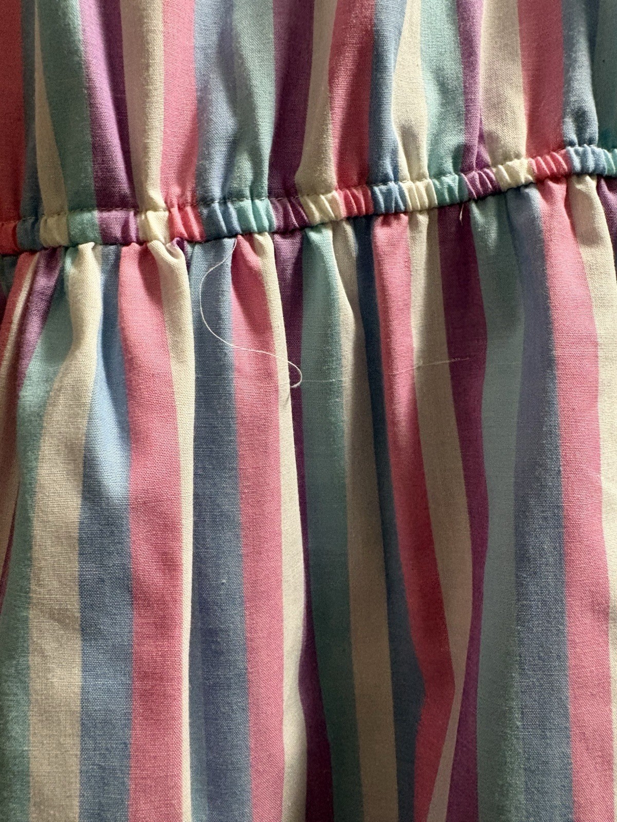 Joni petite Vintage Striped Cotton House Dress Pink Blue White Purple Pockets