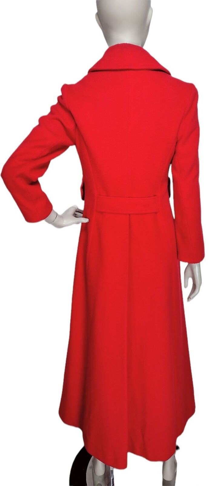 VTG 60s 70s Edwardian Gothic Red Wool Double-Breasted Long Swing Coat XS/S/M