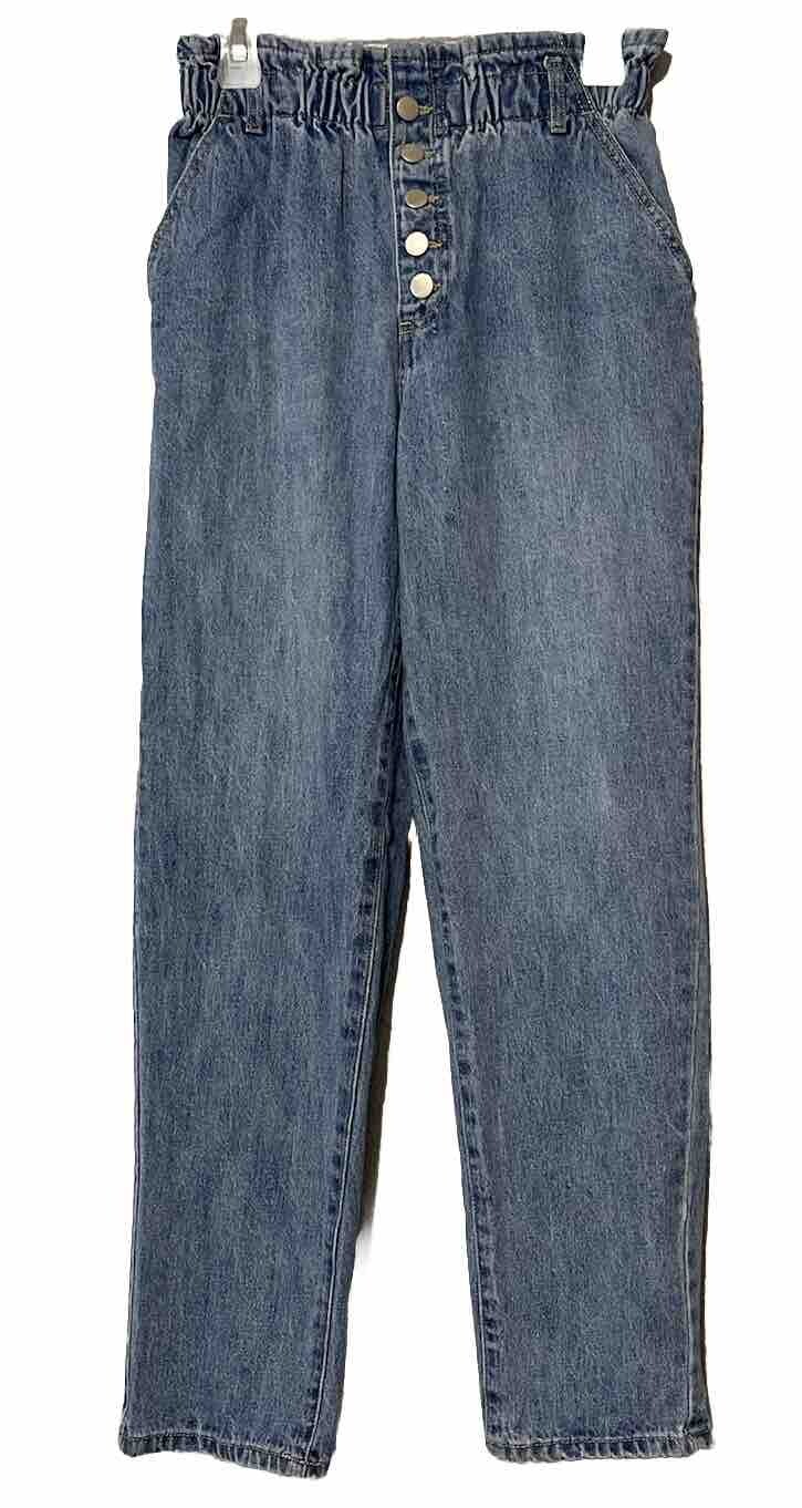 Vintage Forever 21 Elastic Waist Mom Jeans Blue High Rise 5 Button Womens Sz 27