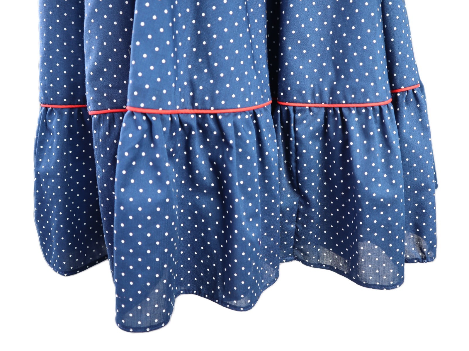 VTG 60s Jeri Bee USA 0 XS Square Dance Prairie Lace Polka Dot Knee Dress Blue