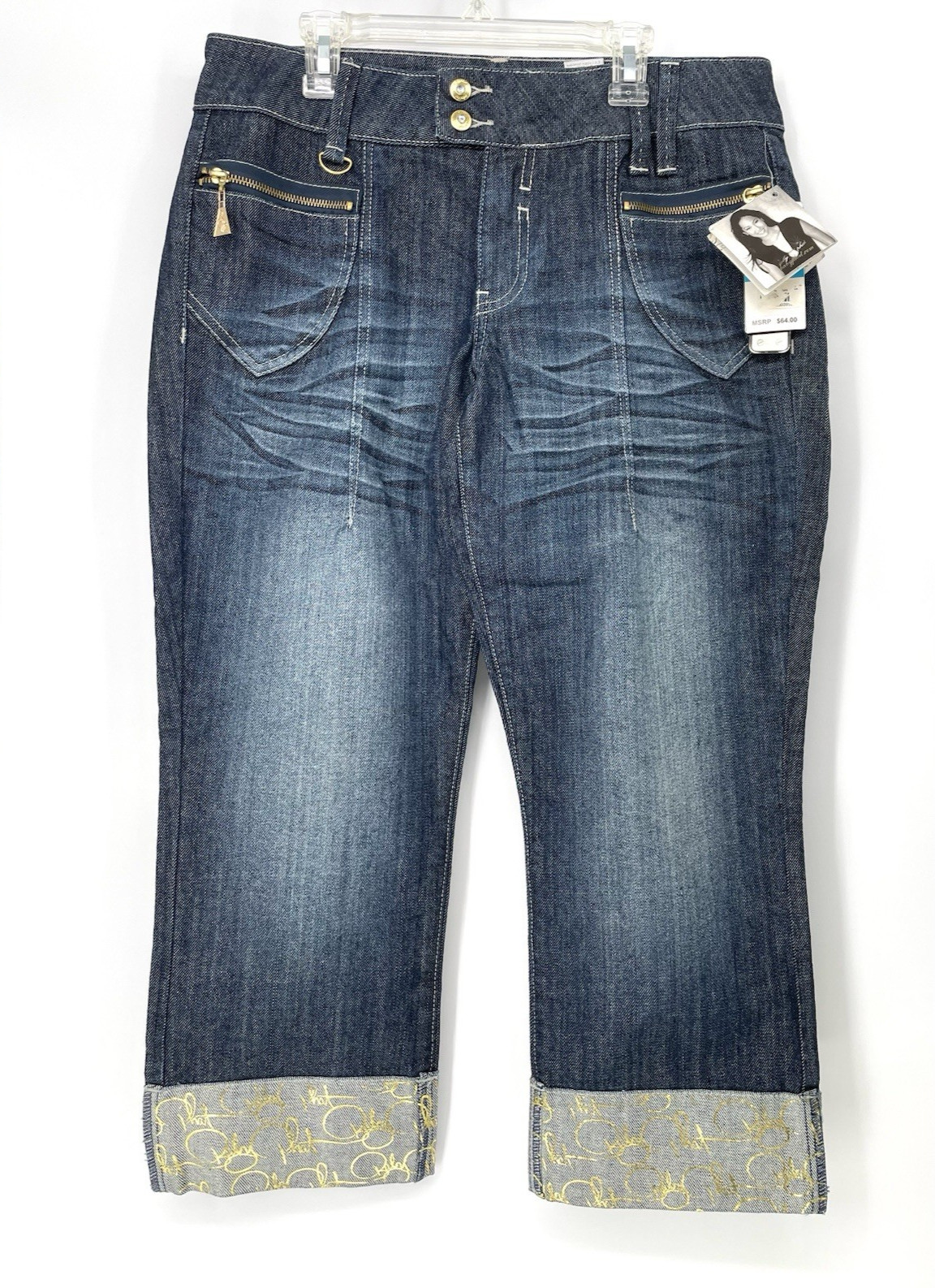 Vintage Y2K 2000s Baby Phat Cropped Capri Hip Hop Gold Cat Denim Jeans NWT 9