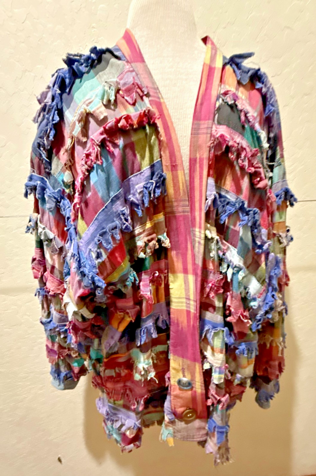 PAULA SWEET Vintage 80s/90s Muslin Mink Fringe Shag Sweater Cardigan Size S