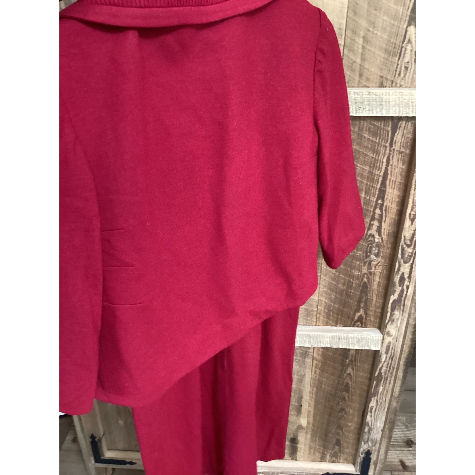 Carlye Vintage Red 2 Piece Sheath Dress and Cropped Jacket Set Ribbed Trim