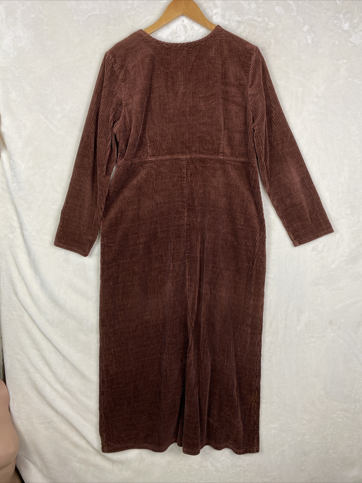 VTG 90/Y2K Real Comfort Corduroy Dress Womens 10 Brown Thick Heavy Pocket Midi
