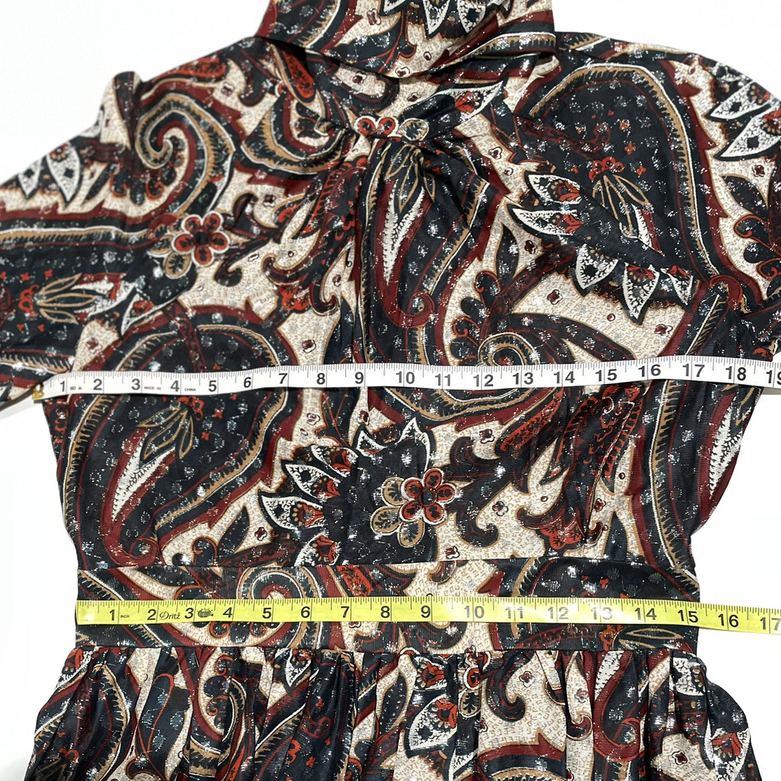Vintage 1970s Hostess Dress Paisley Metallic Long Maxi 100 Parkhouse SZ M