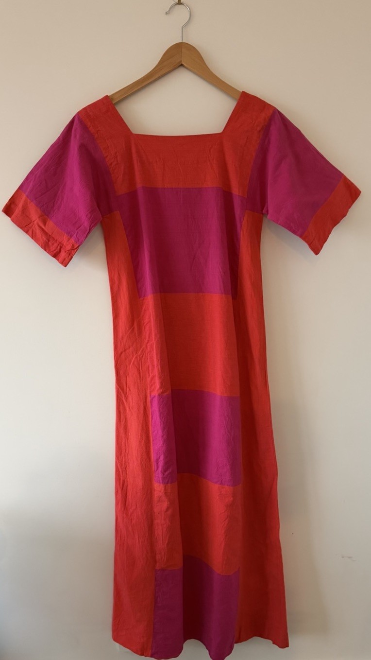 Diseno Josefa Mexico Vintage 1970’s Color Block Patchwork Pink Red Maxi Dress