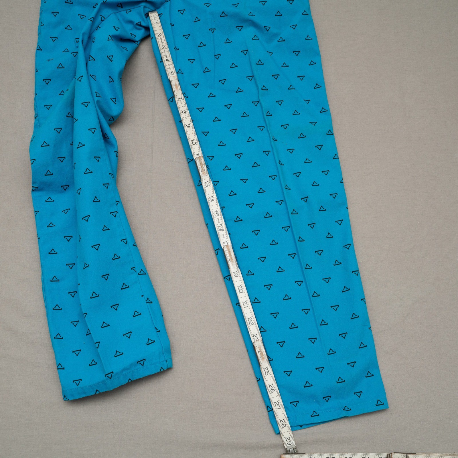 Vintage 80s Pleated High Waist Blue Pattern Side Zip Womens Pants 11/12 Cotton