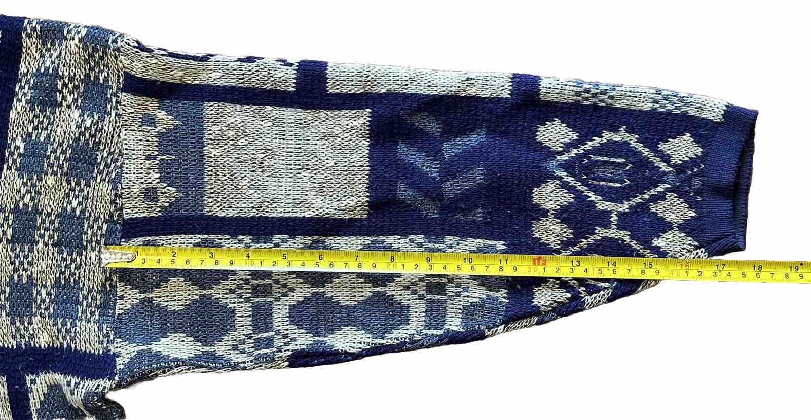 Vtg Y2K Arielle Women Sweater XXL Granny Knit Quilt Square Crewneck Blue READ