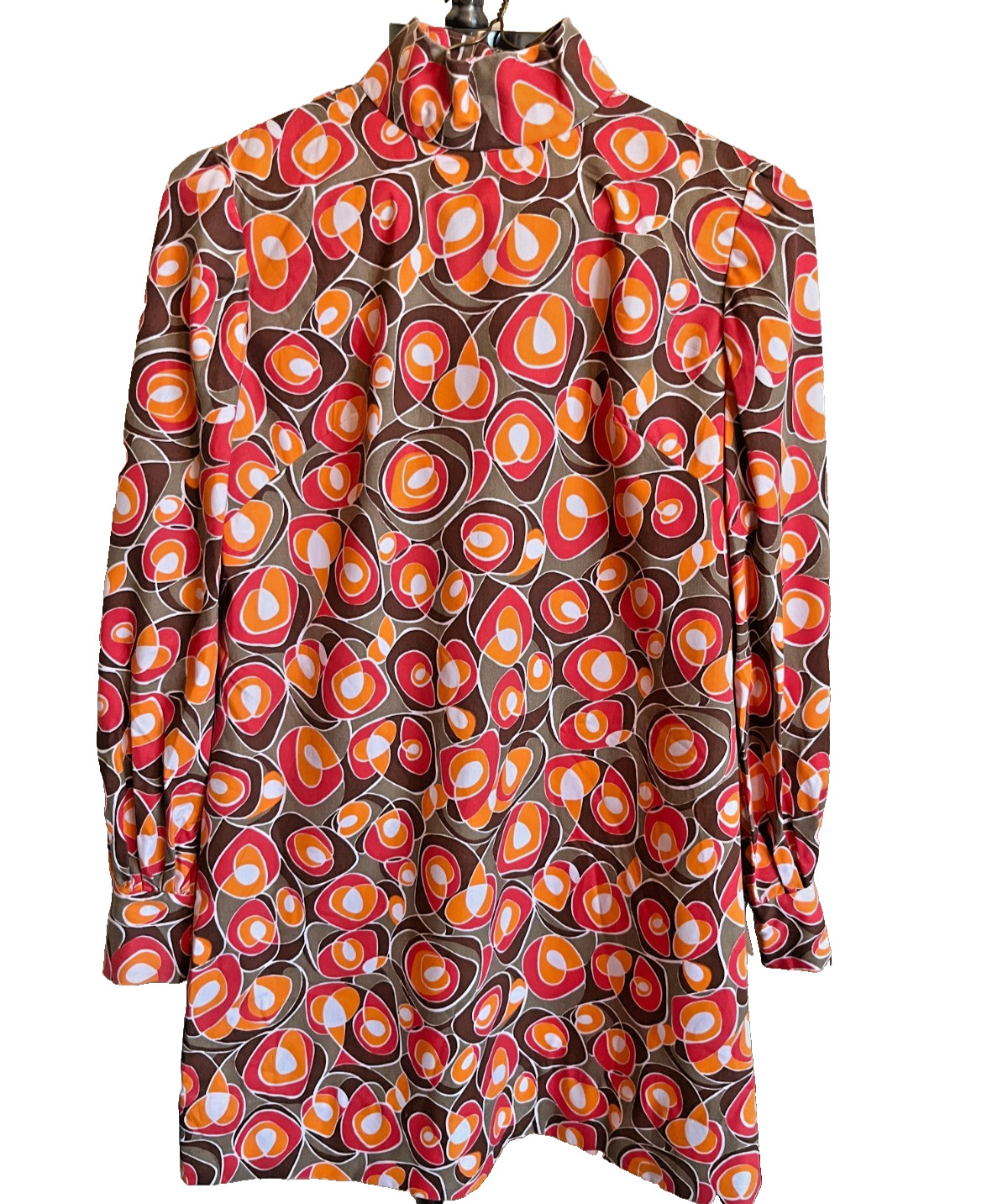Vintage 1960s Mod Groovy Psychedelic Womens Mini Dress Pink Orange Small Scarf