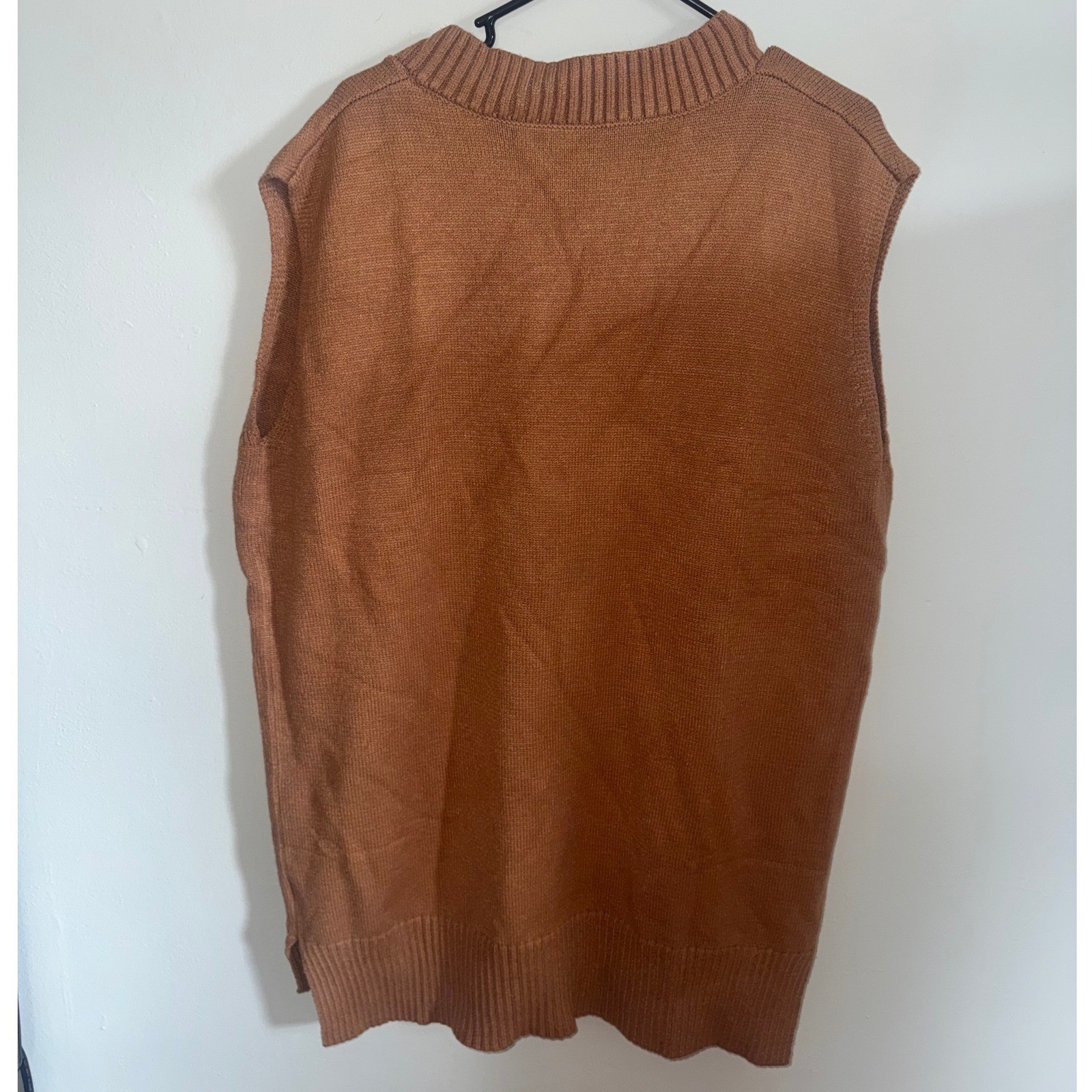 Rust Brown Oversized V-Neck Sweater Vest Knit Dess Sleeveless Pullover XL NWOT