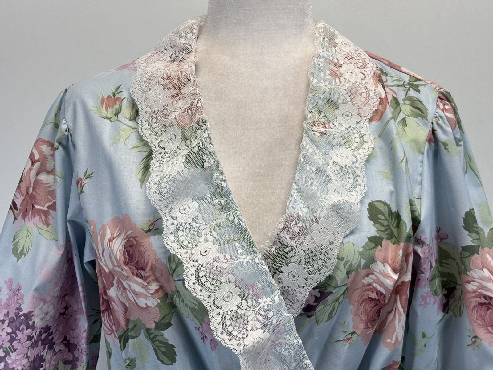 NEW! Vtg Joie De Vie Ariel Floral Cotton Robe Large Lace Trim Cottage Core Long