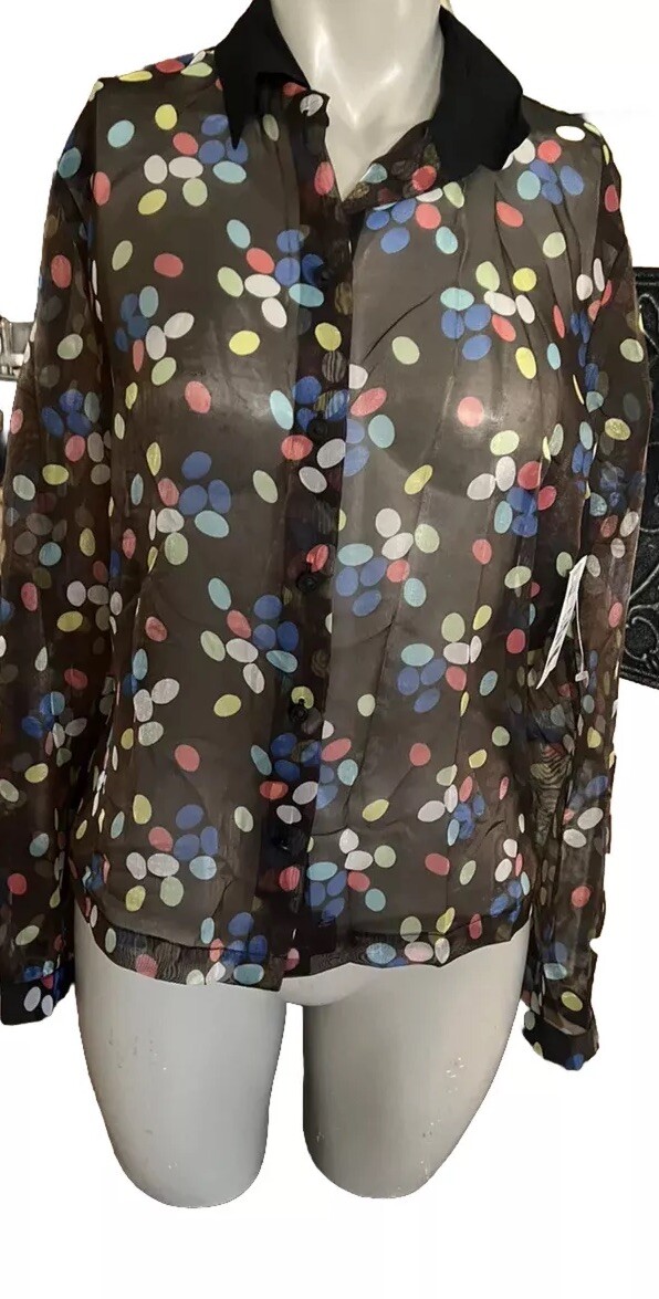 Gianni Versace Versus 80s Vintage Polka Dot Sheer Blouse. 28/42)Deadstock. NWT.
