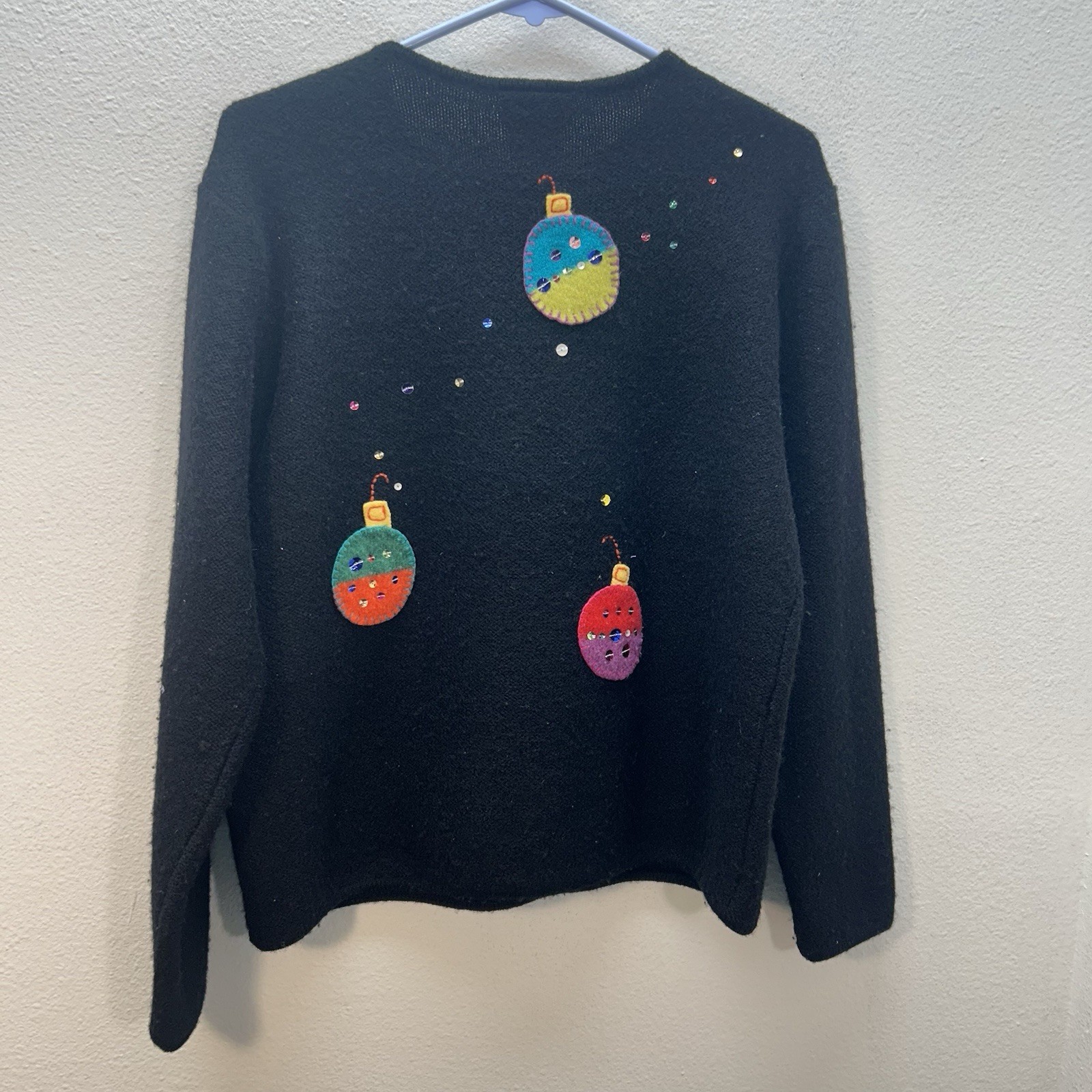 Vtg Talbots Sz M Holiday Winter Cardigan Sweater 100% Wool Christmas Ornaments
