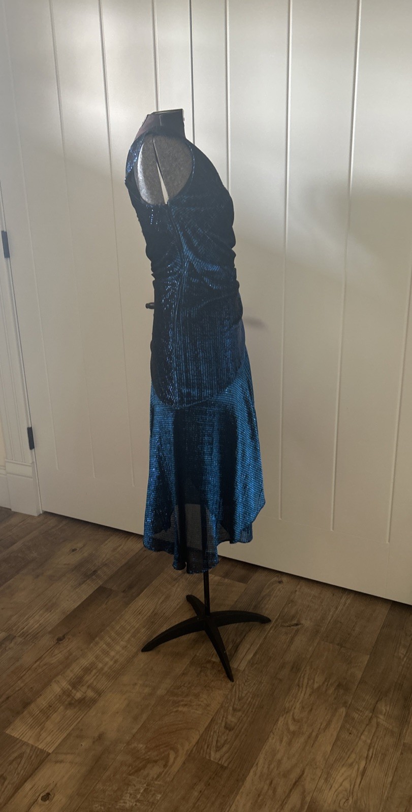 Vintage 1980’s New Leaf Blue Metallic Lame Fabric Asymmetrical Dress Size 5/6