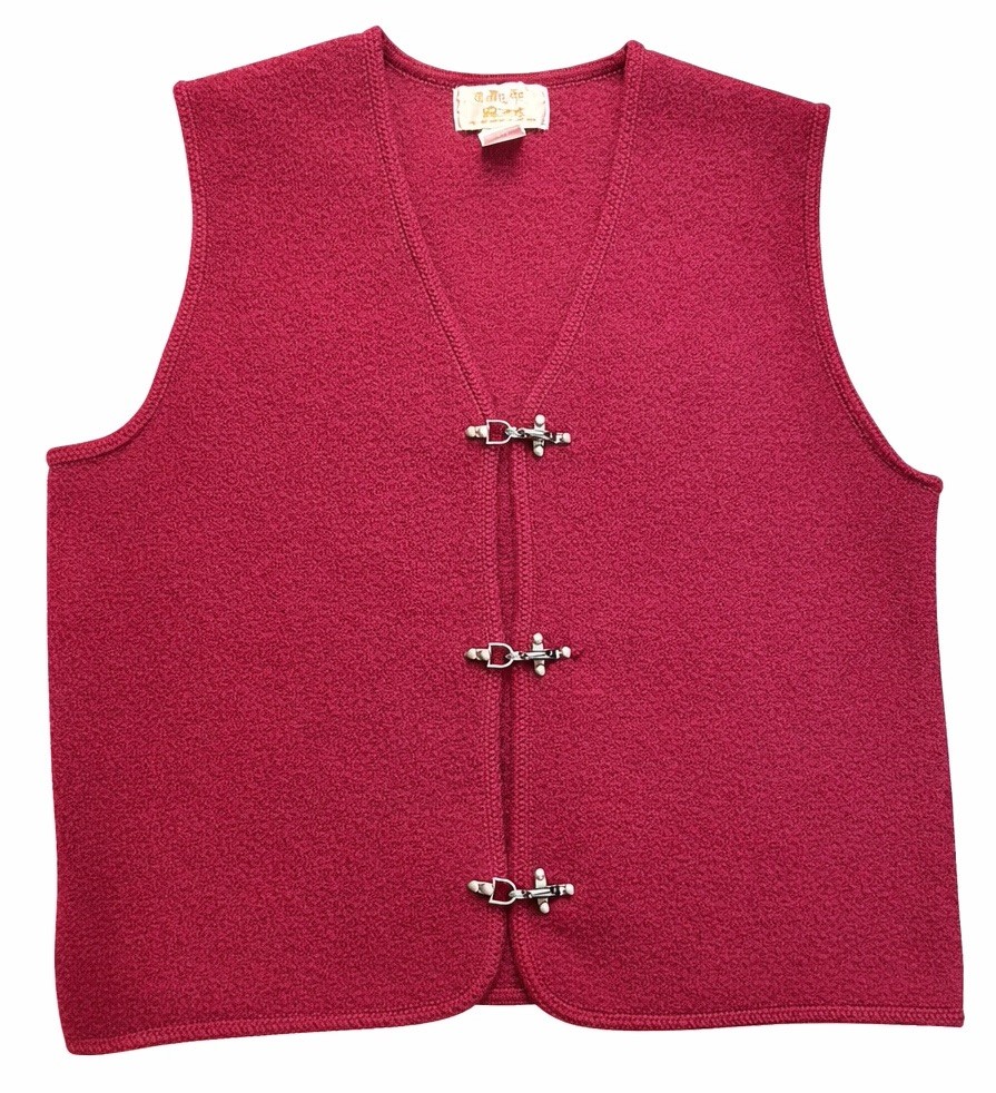 Vintage Tally Ho Wool Toggle Vest Red Boiled Wool Alpine Lodge Women Size L 90s