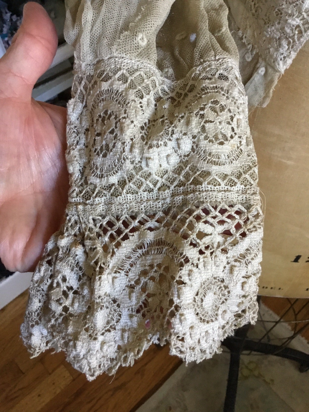 Antique Vintage Edwardian Victorian Net Blouse Lace Detail Ecru Student AS IS