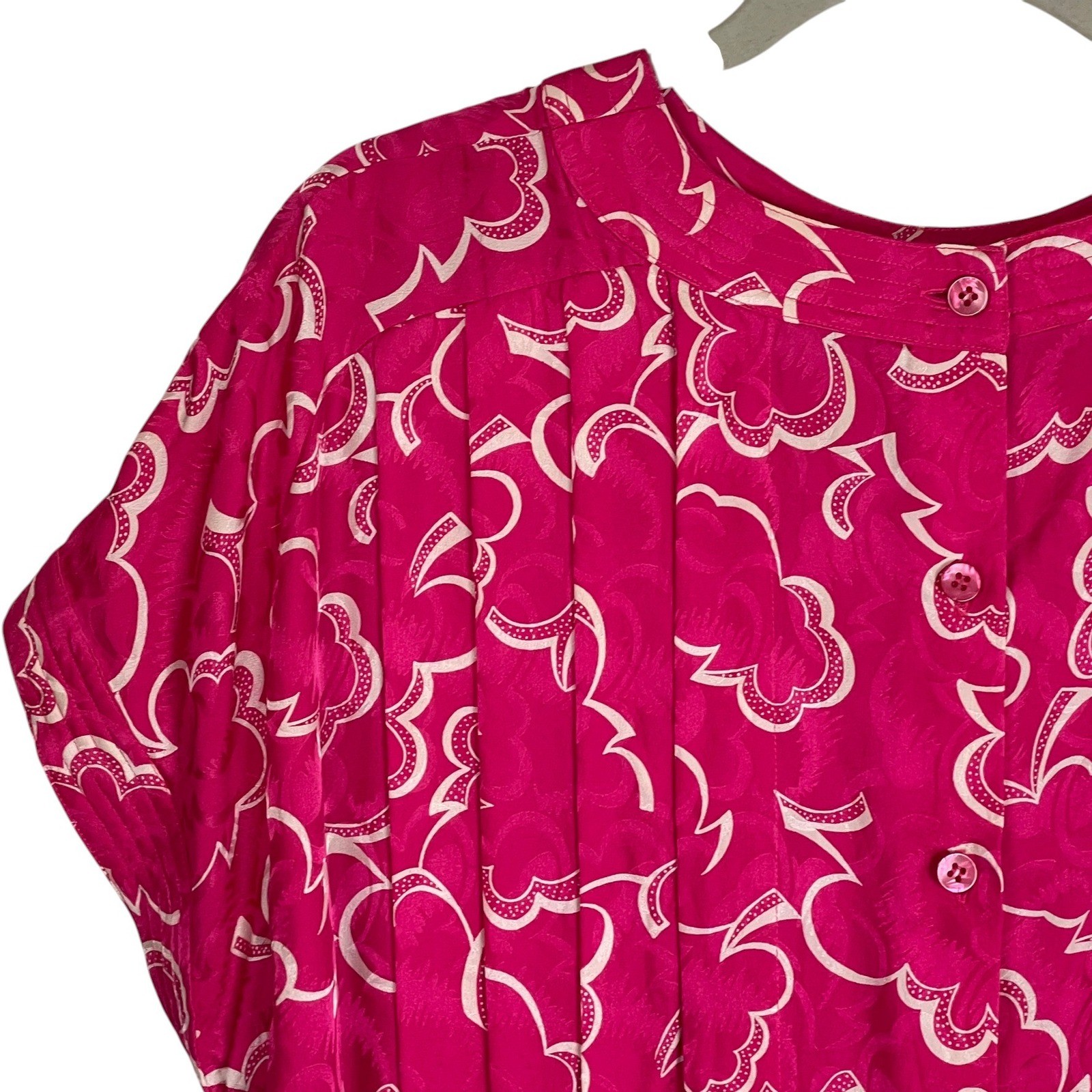 Argenti Vintage 100% Silk Magenta Pink Floral Jacquard Midi Dress Size 12