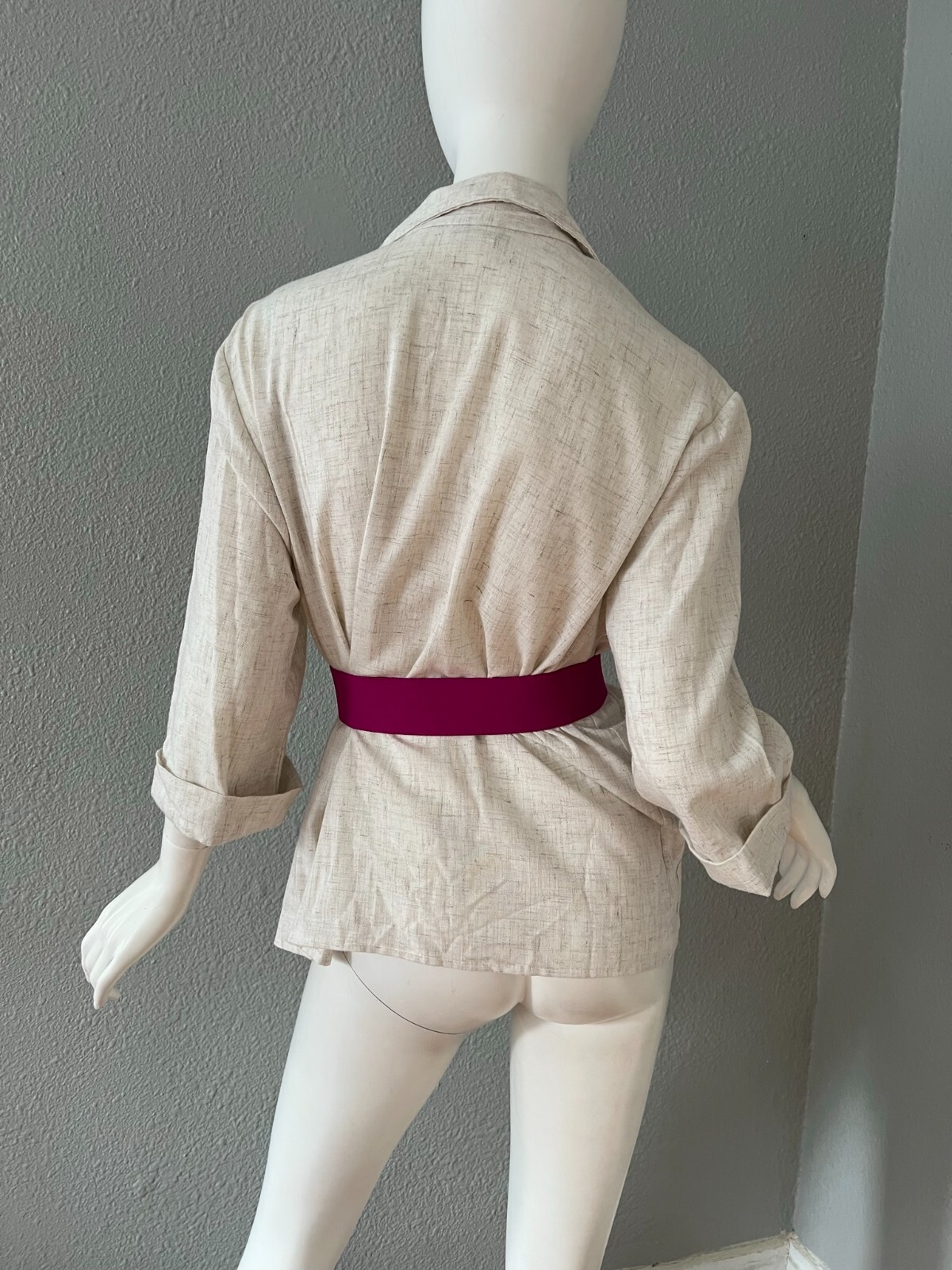 Vintage 70s Light Beige Oversized Thin Casual 3/4 Sleeve Open Blazer Jacket S