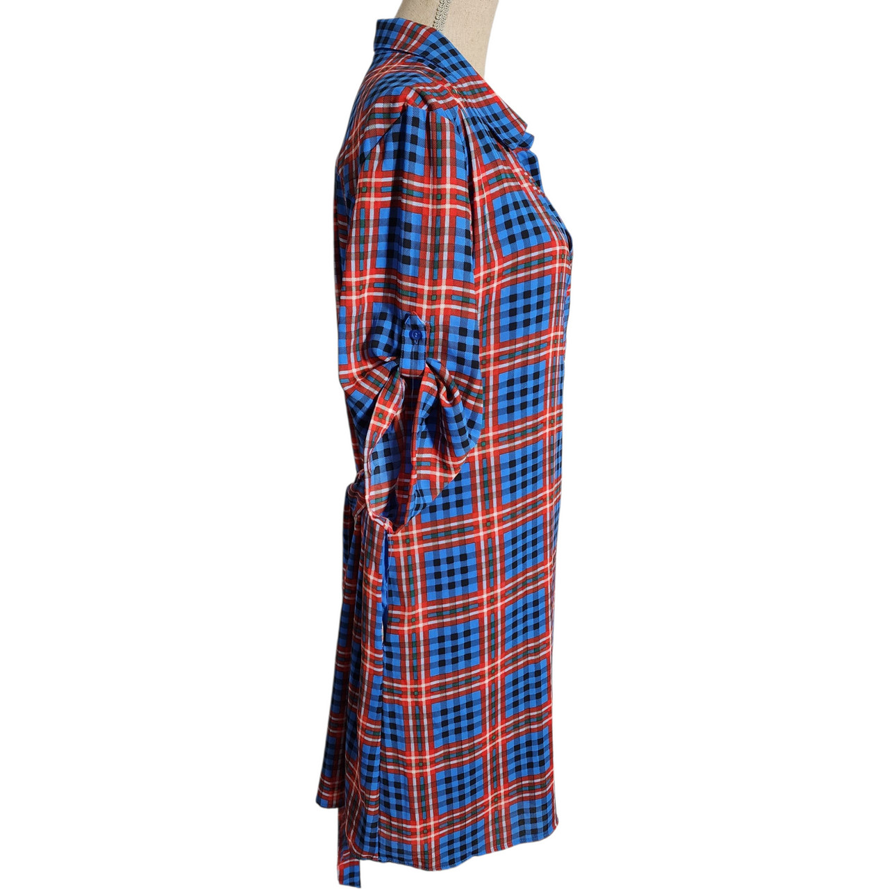 New York & Company Red Blue Plaid Shirt Dress Belted Popover Tunic, Size XL, NWT