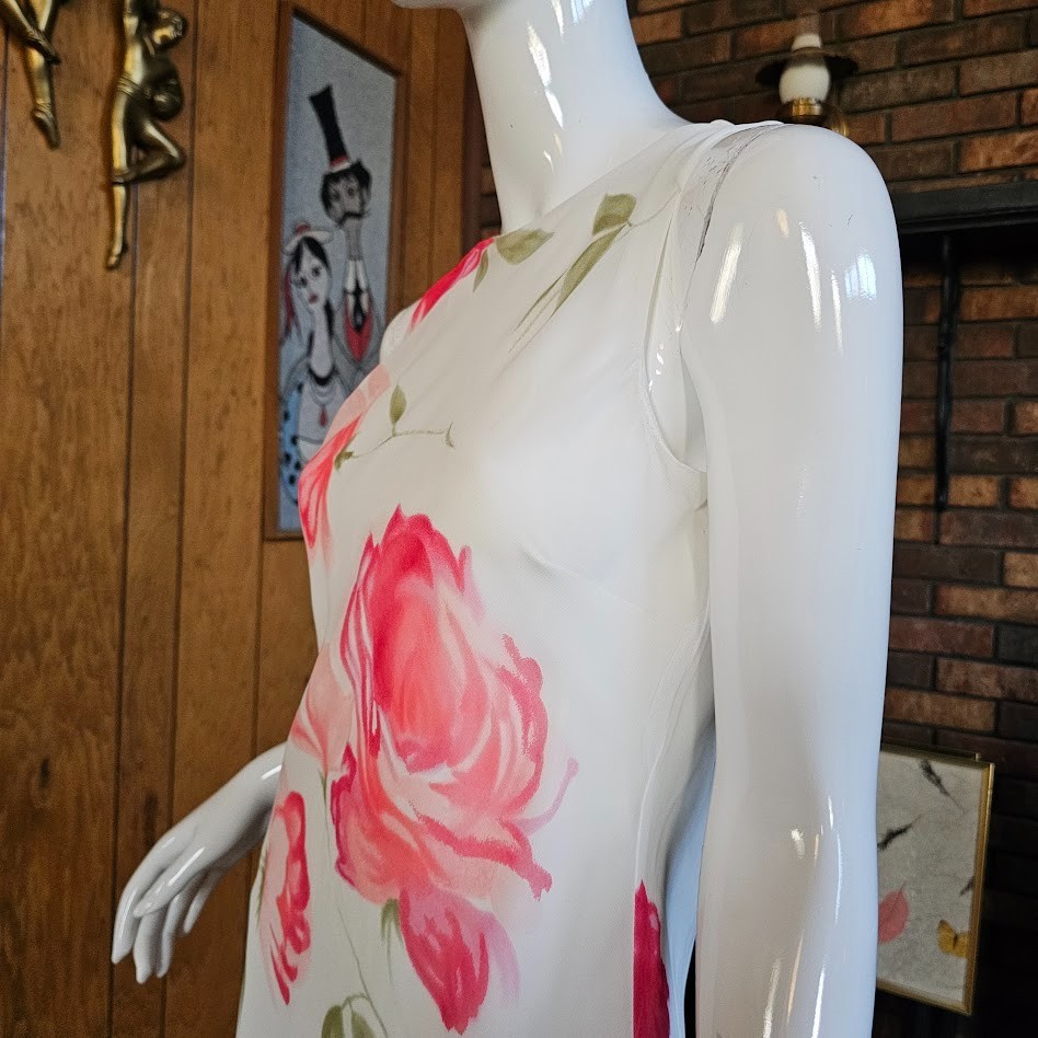 Vtg 90s Y2K Romantic Preppy Grunge Spring Fairy Chiffon Floral Slip Dress S/M