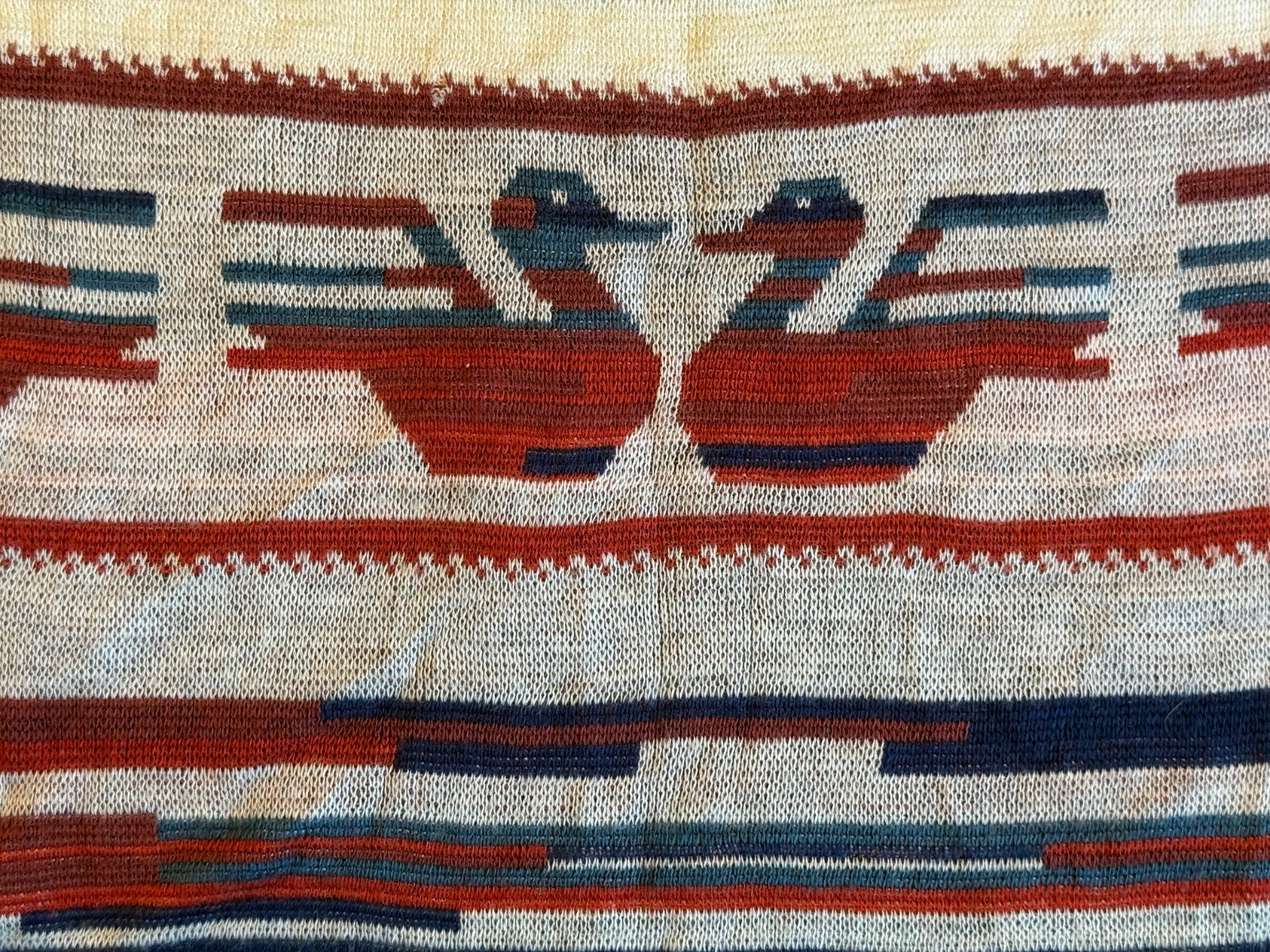 Mid Century Women’s Sweater – Peruvian Inspired Design – Red/Blue/White