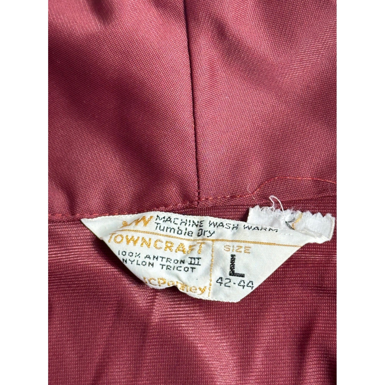 Vintage Towncraft JCPenney Burgundy Nylon Tricot Wrap Robe White Piping Large