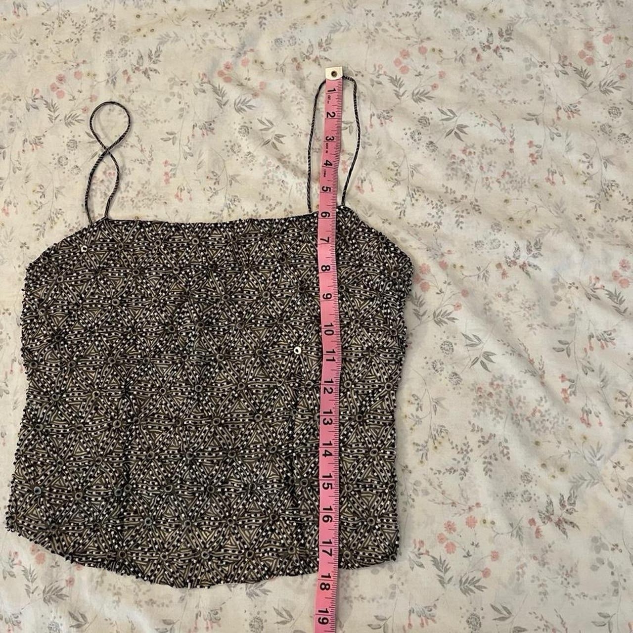 Vintage 90s Milos 100% Silk Beaded Top Corset Tank Black White Maximalist Glam