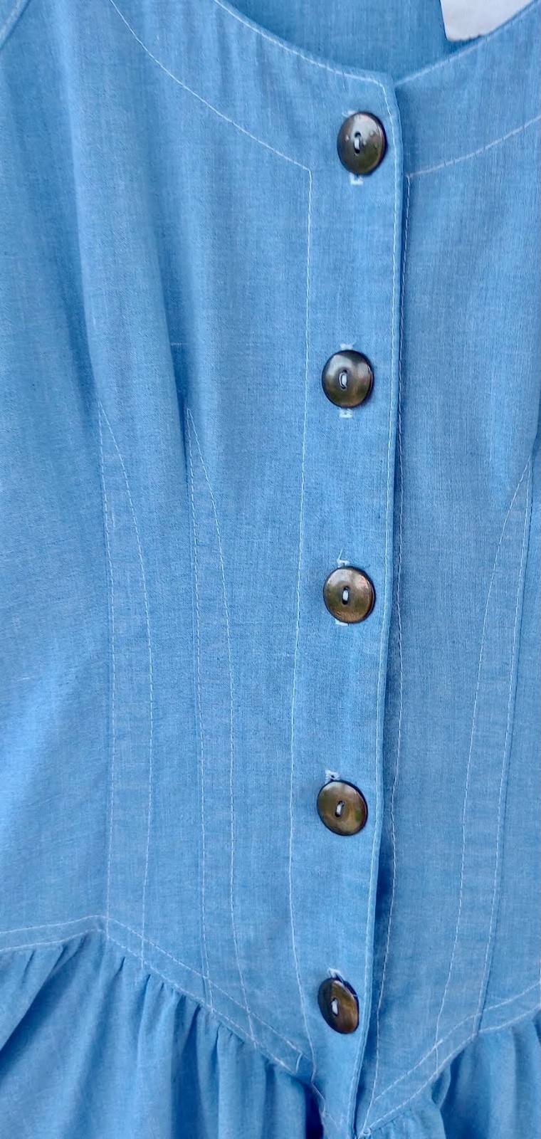 Vintage Denim Dress ~ Basque Waist ~ Full Swing Skirt